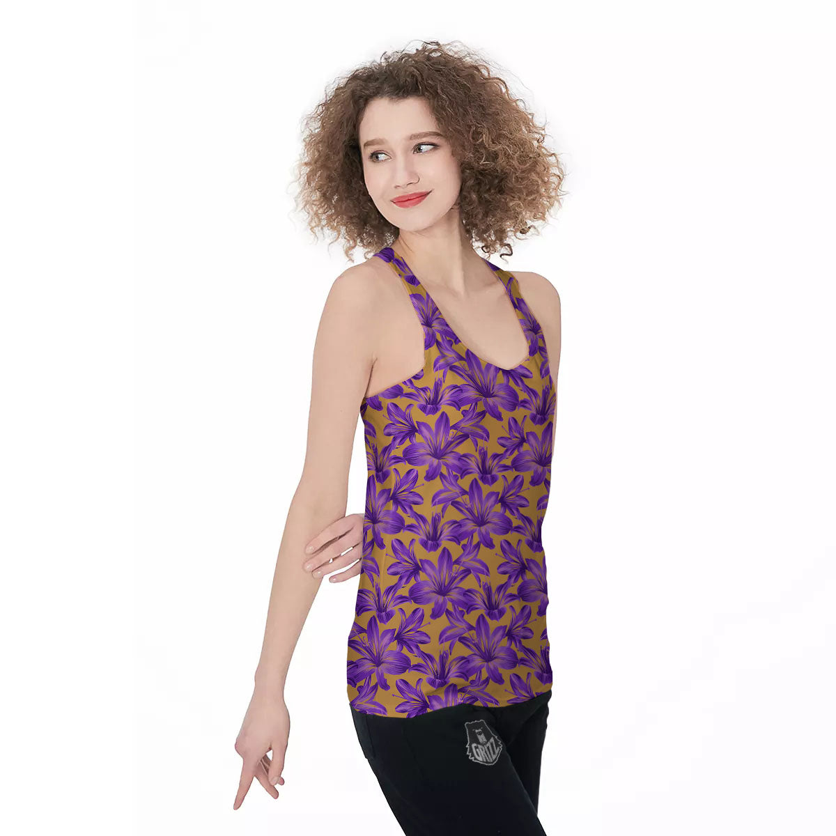 Amaryllis Japanese Purple Print Pattern Women's Racerback Tank Top-grizzshop