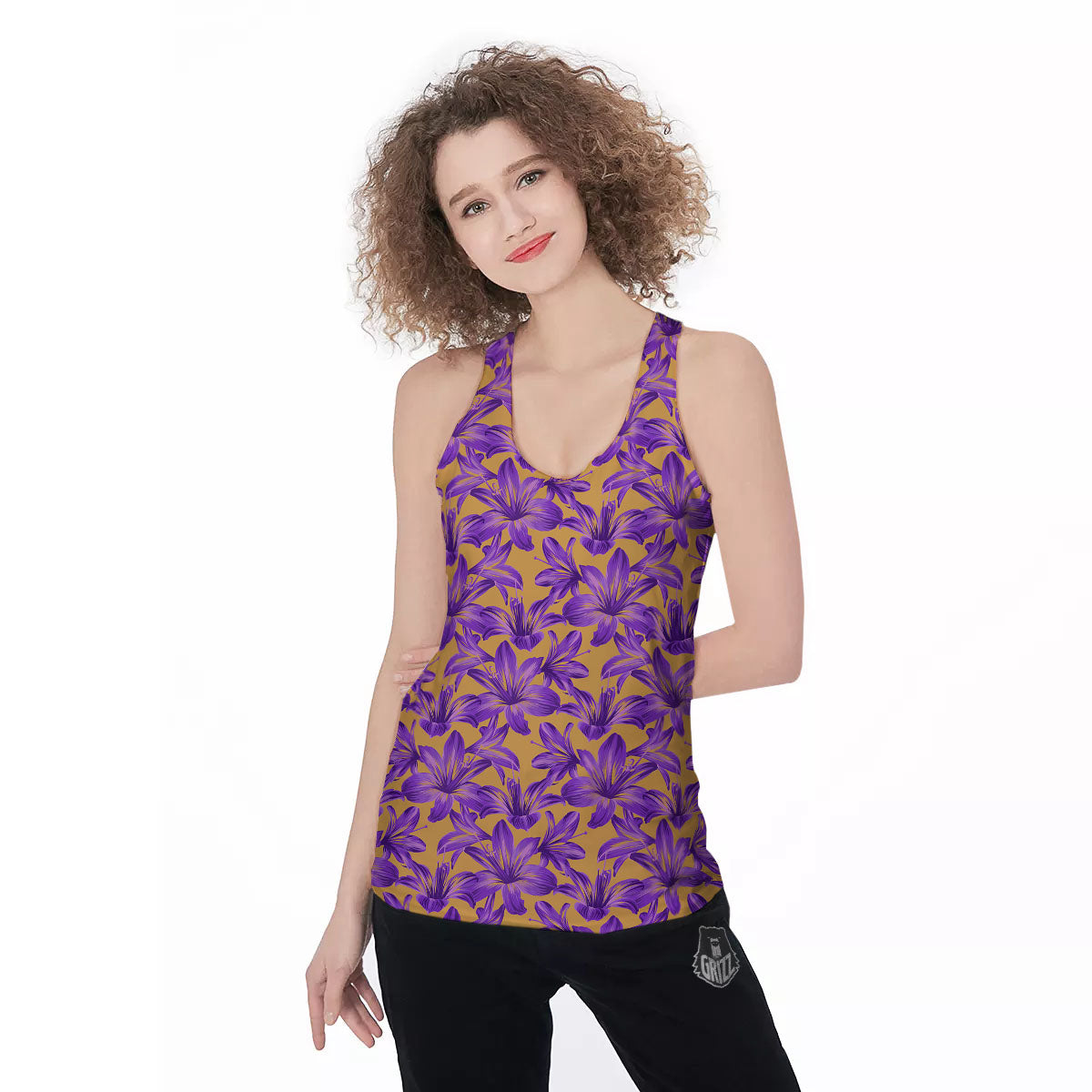 Amaryllis Japanese Purple Print Pattern Women's Racerback Tank Top-grizzshop
