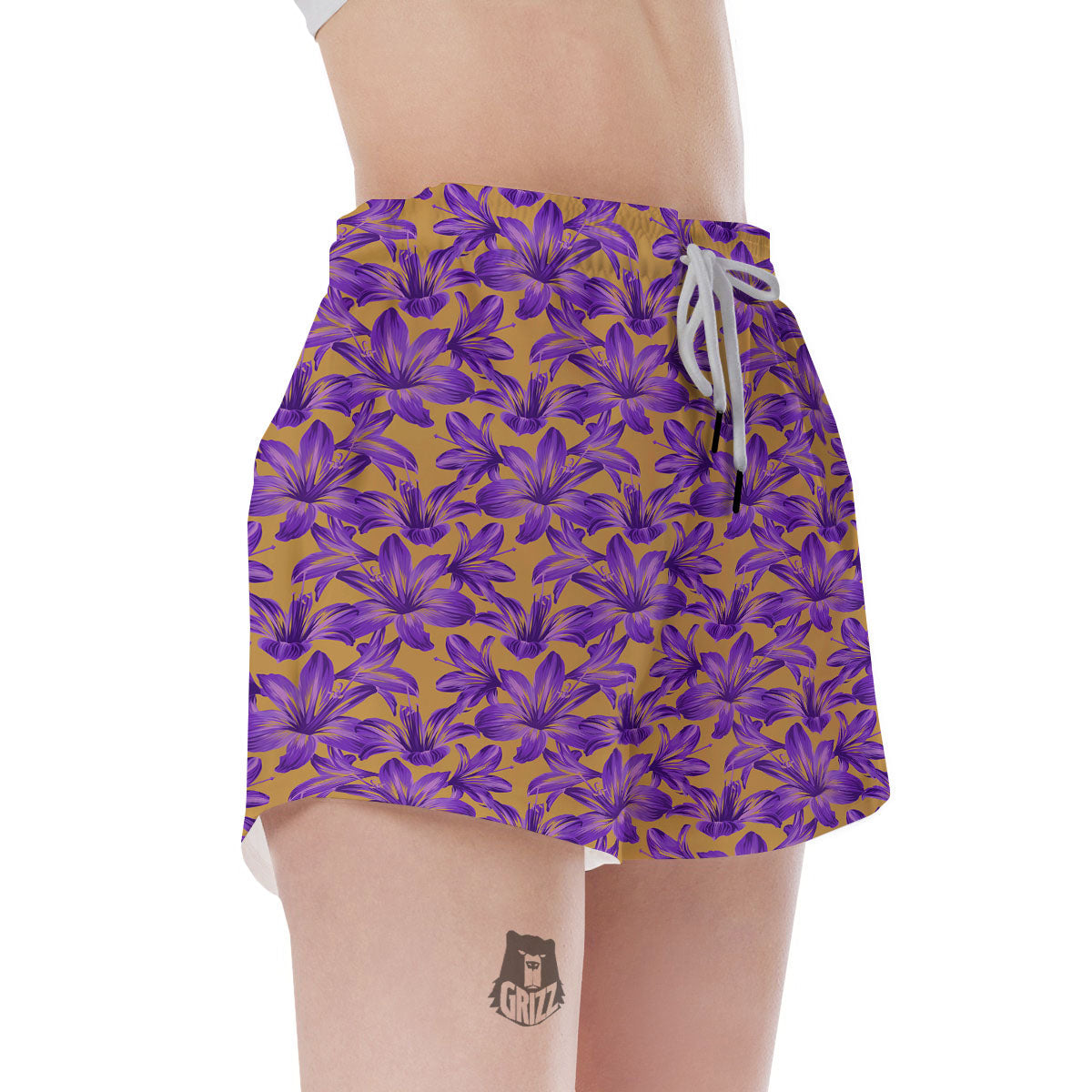 Amaryllis Japanese Purple Print Pattern Women's Shorts-grizzshop