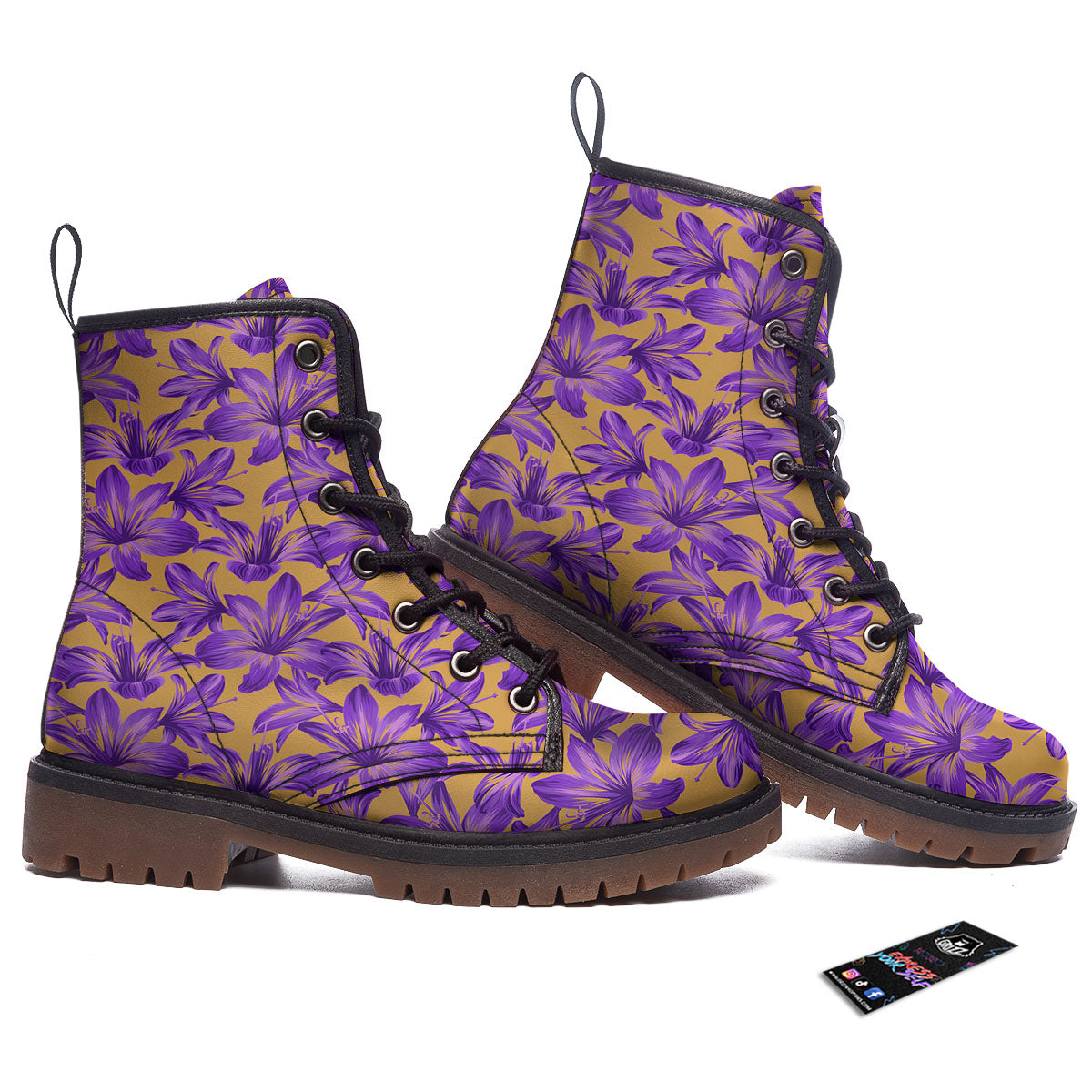 Amaryllis Japanese Purple Print Pattern Work Boots-grizzshop