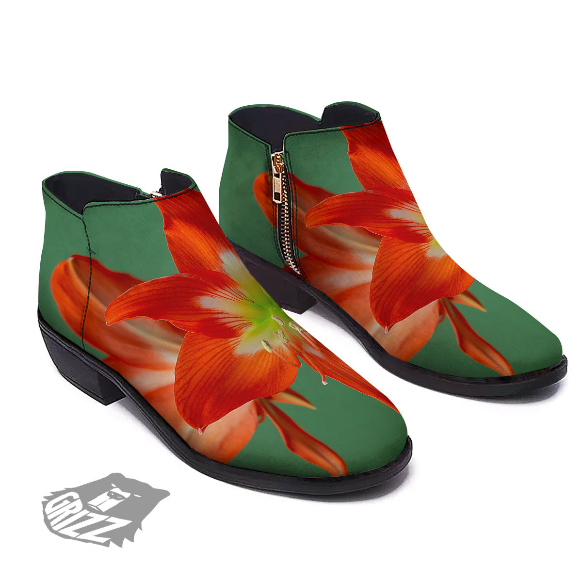 Amaryllis Orange Print Ankle Boots-grizzshop
