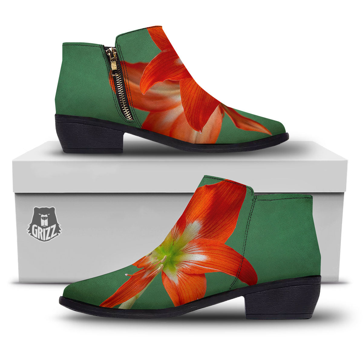 Amaryllis Orange Print Ankle Boots-grizzshop