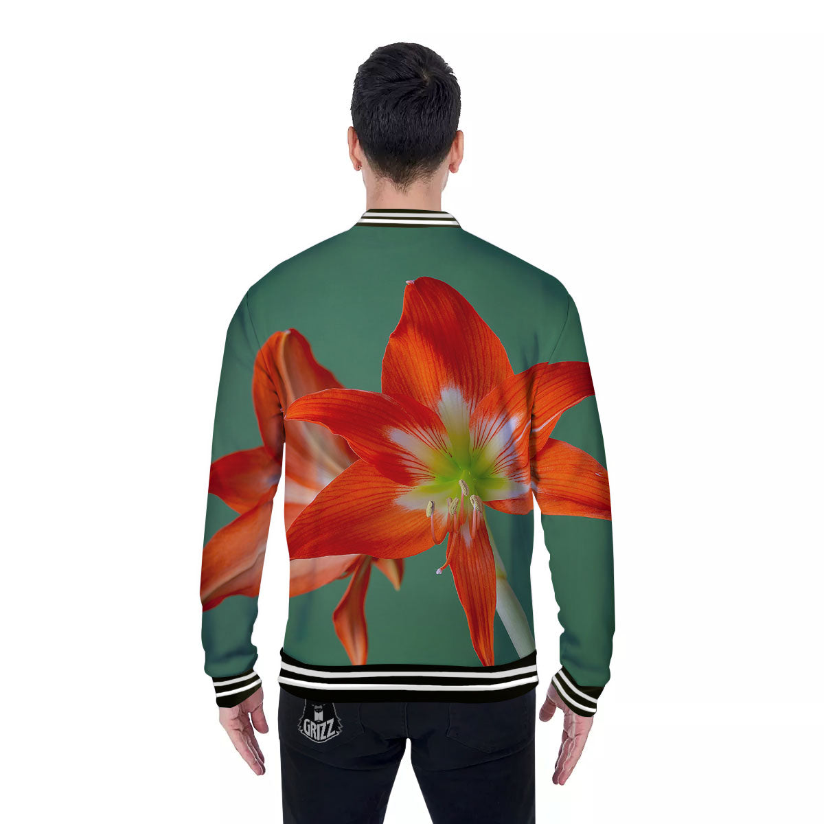 Amaryllis Orange Print Baseball Jacket-grizzshop