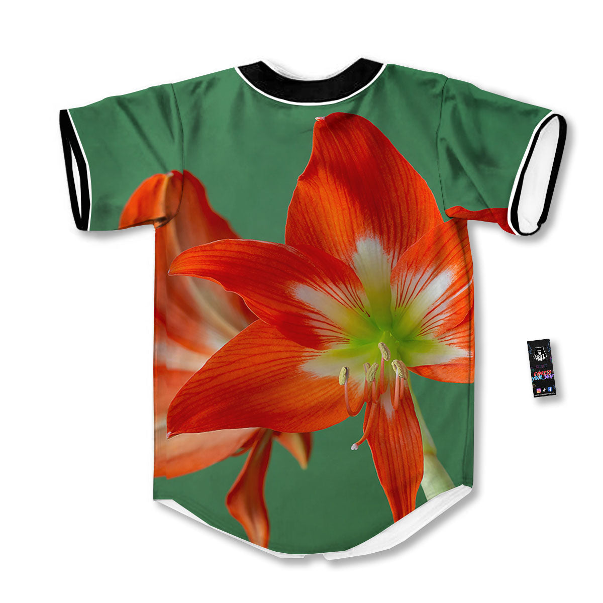 Amaryllis Orange Print Baseball Jersey-grizzshop