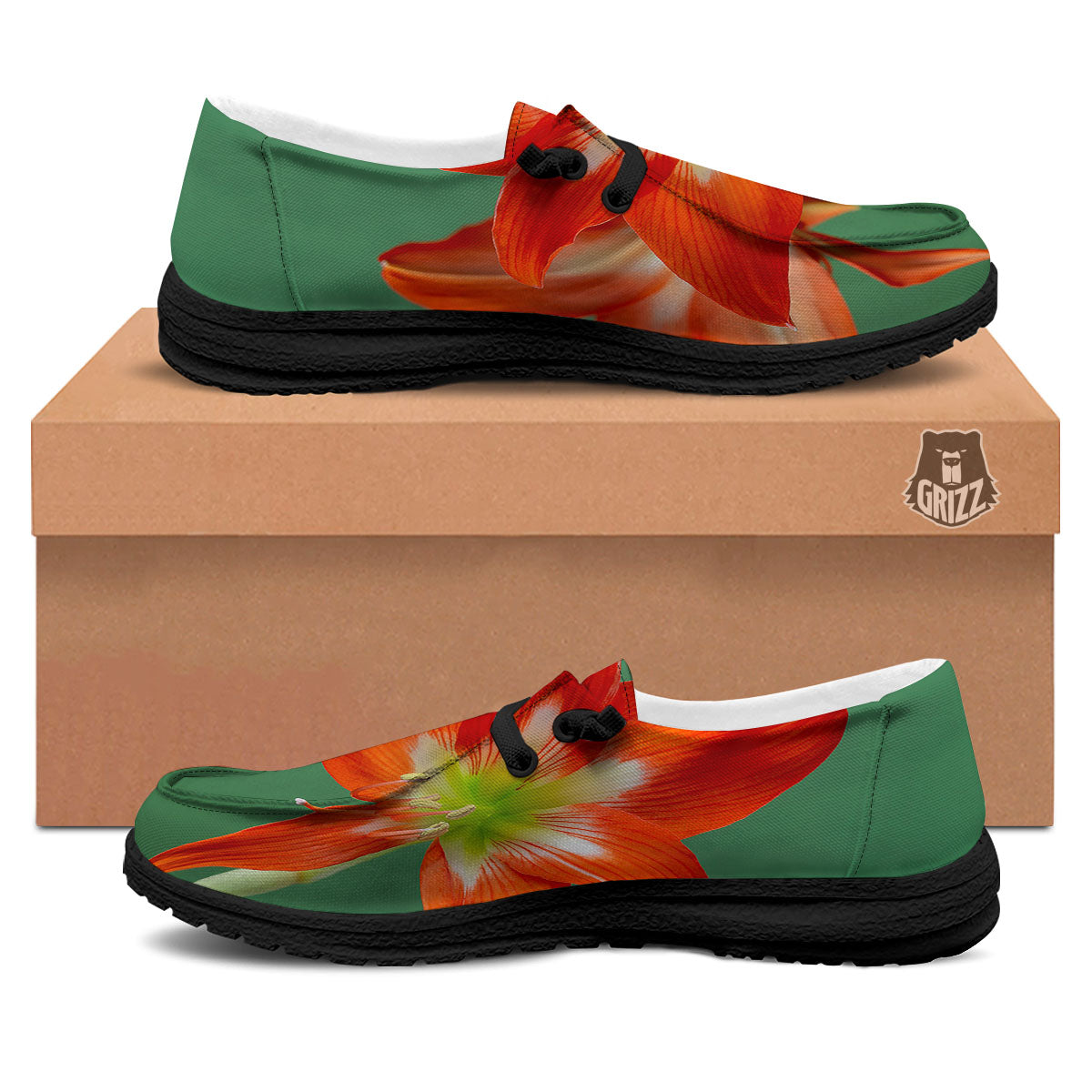 Amaryllis Orange Print Black Loafers-grizzshop