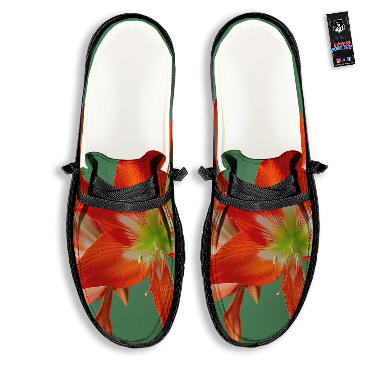 Amaryllis Orange Print Black Loafers-grizzshop