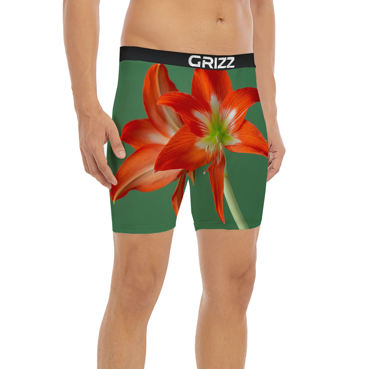 Amaryllis Orange Print Boxer Briefs-grizzshop