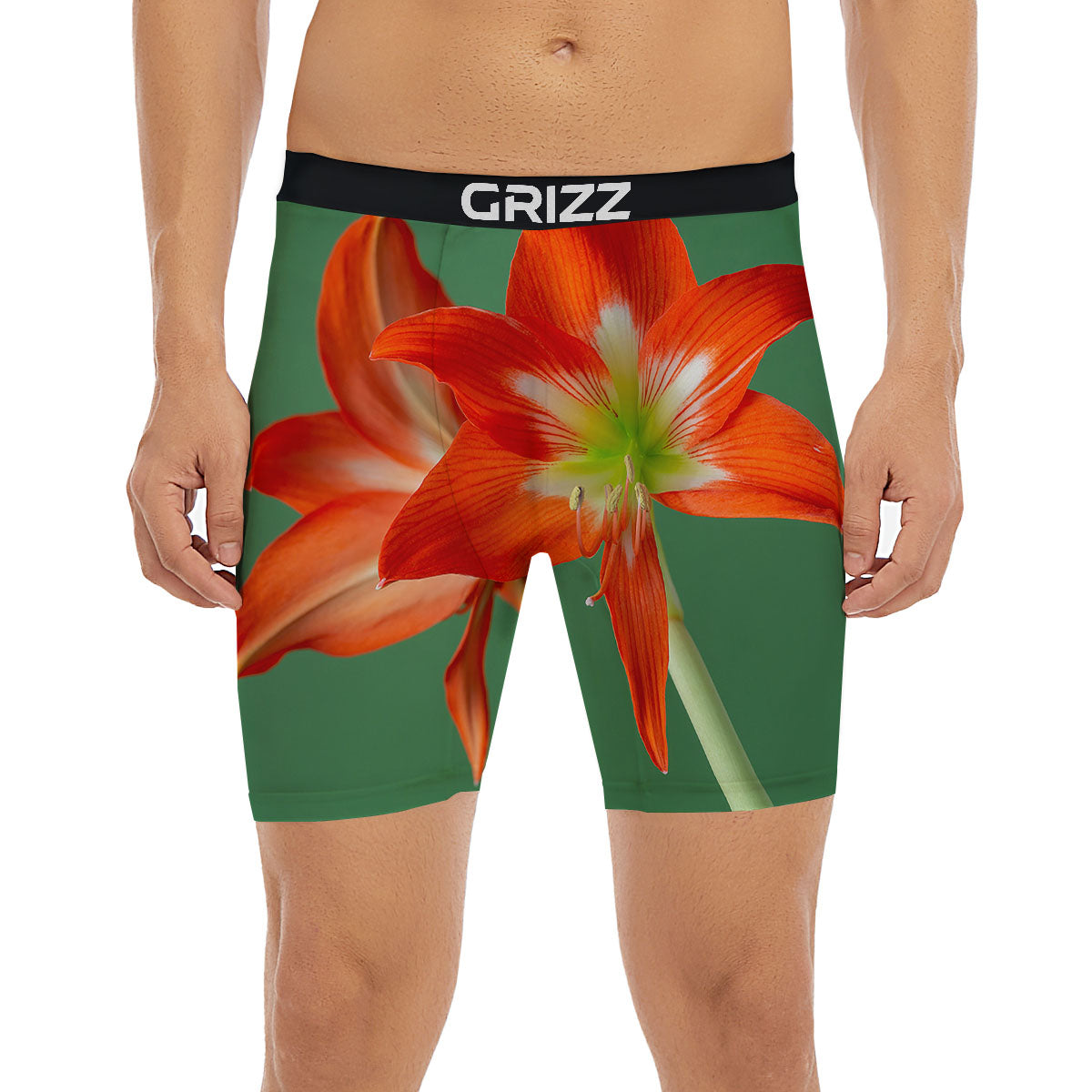 Amaryllis Orange Print Boxer Briefs-grizzshop