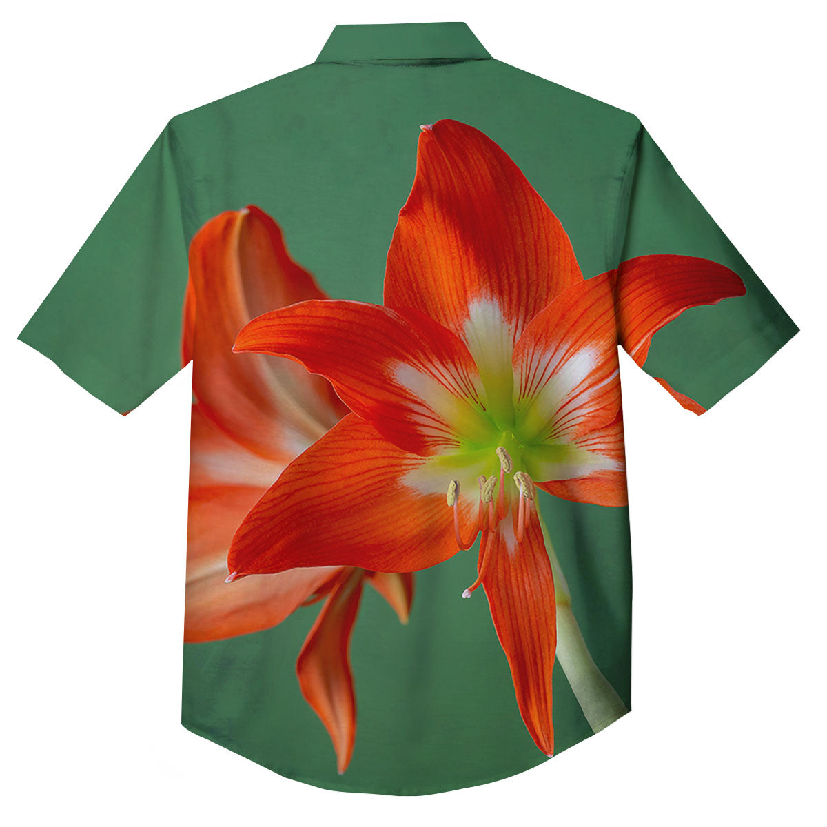Amaryllis Orange Print Button Up Shirt-grizzshop