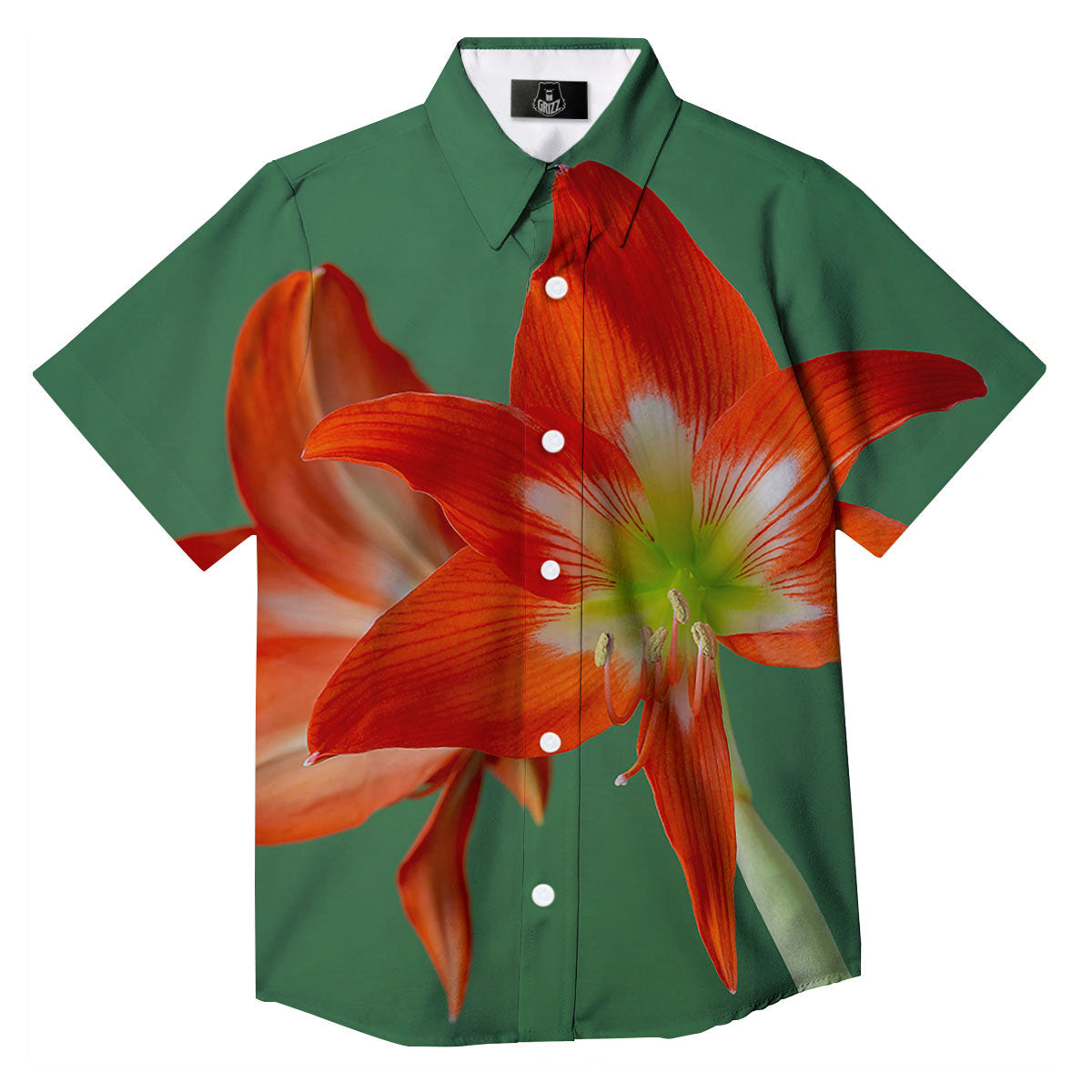 Amaryllis Orange Print Button Up Shirt-grizzshop