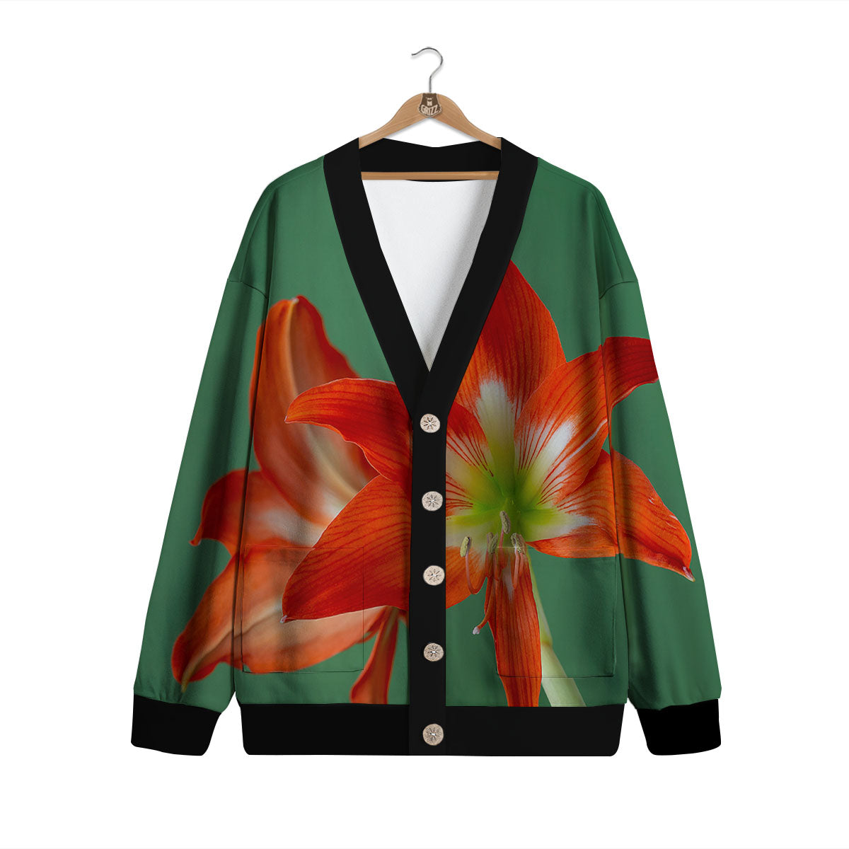 Amaryllis Orange Print Cardigan-grizzshop