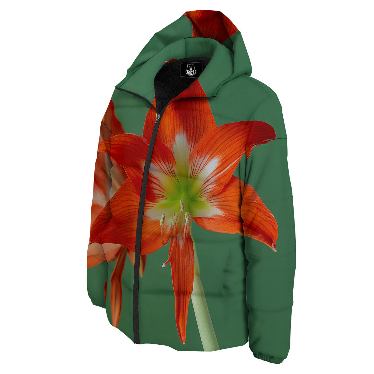 Amaryllis Orange Print Down Jacket-grizzshop