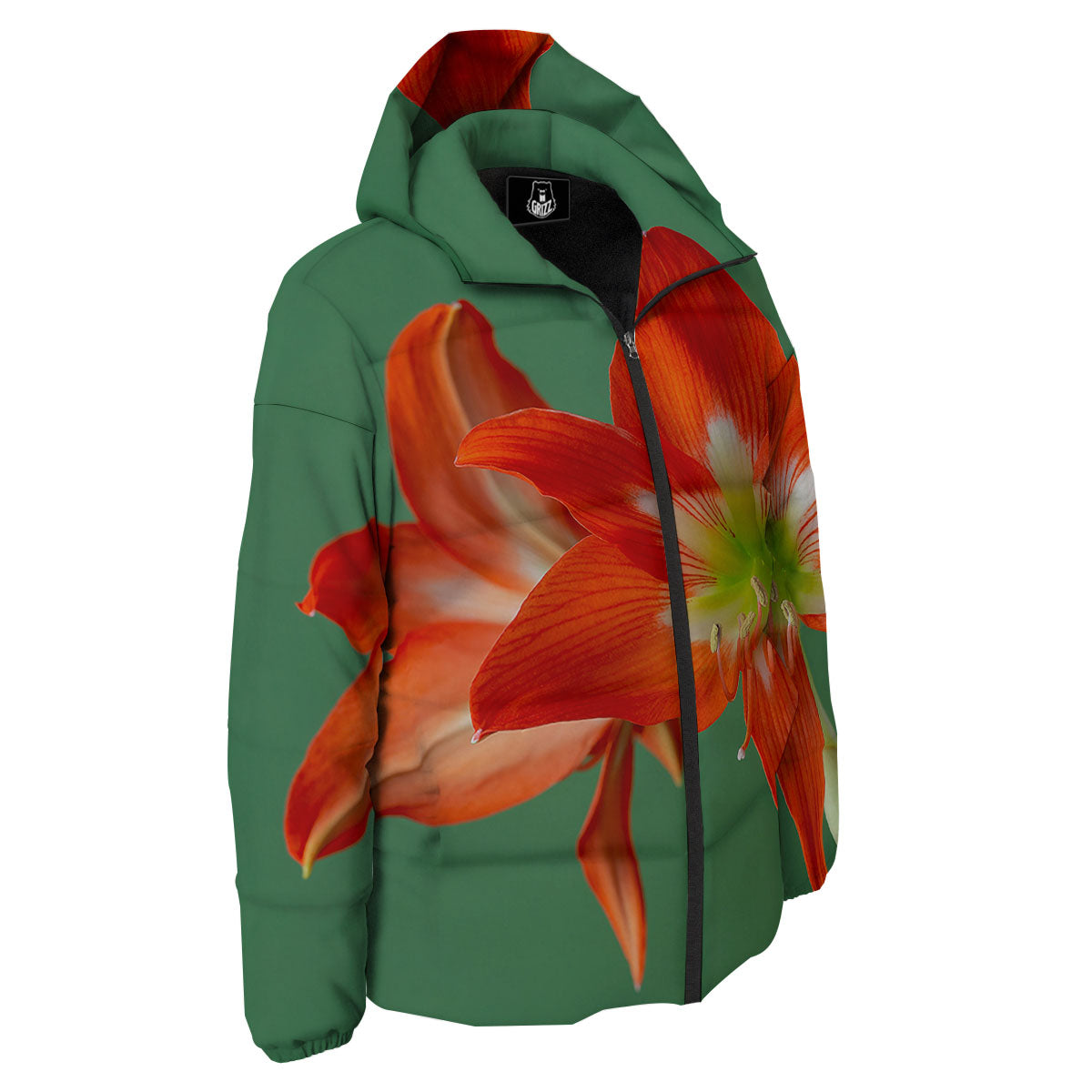 Amaryllis Orange Print Down Jacket-grizzshop