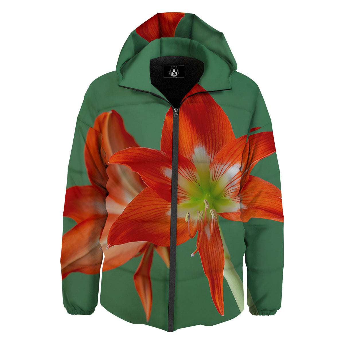 Amaryllis Orange Print Down Jacket-grizzshop