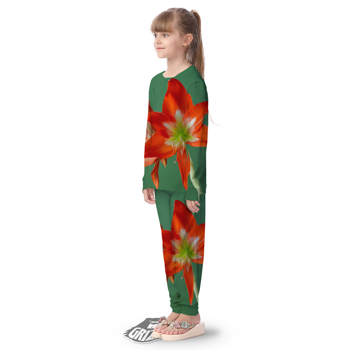 Amaryllis Orange Print Kid's Pajamas-grizzshop