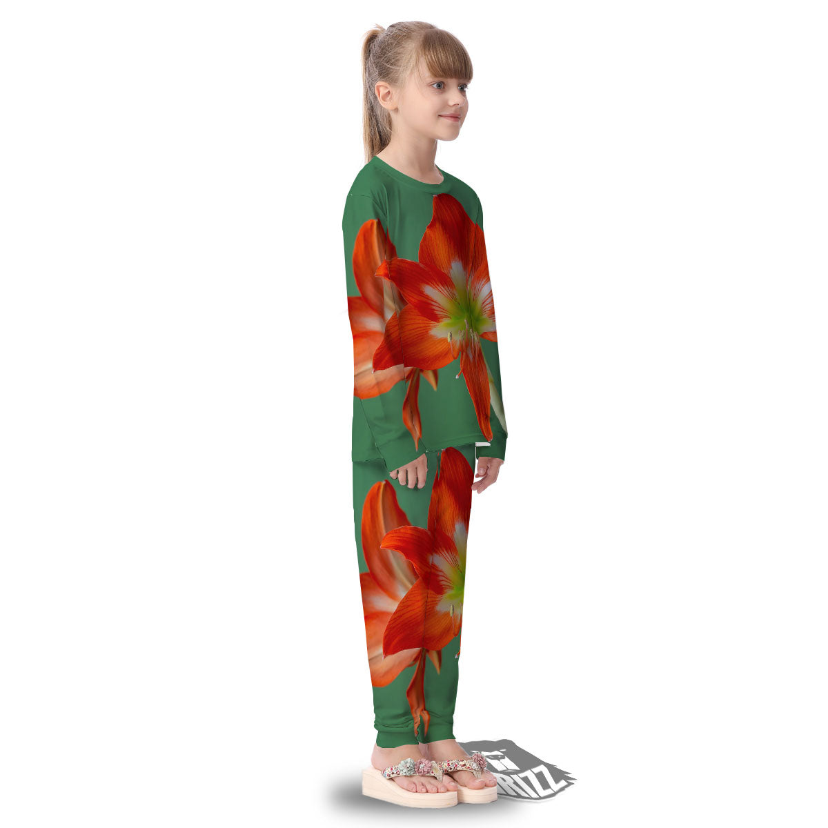 Amaryllis Orange Print Kid's Pajamas-grizzshop