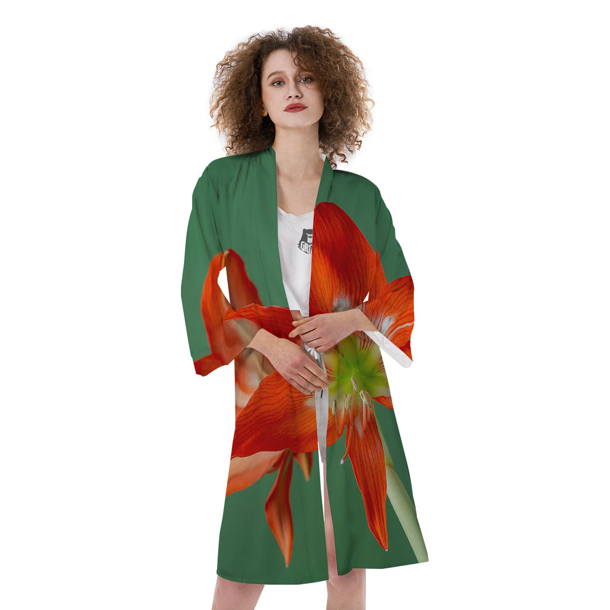 Amaryllis Orange Print Kimono-grizzshop