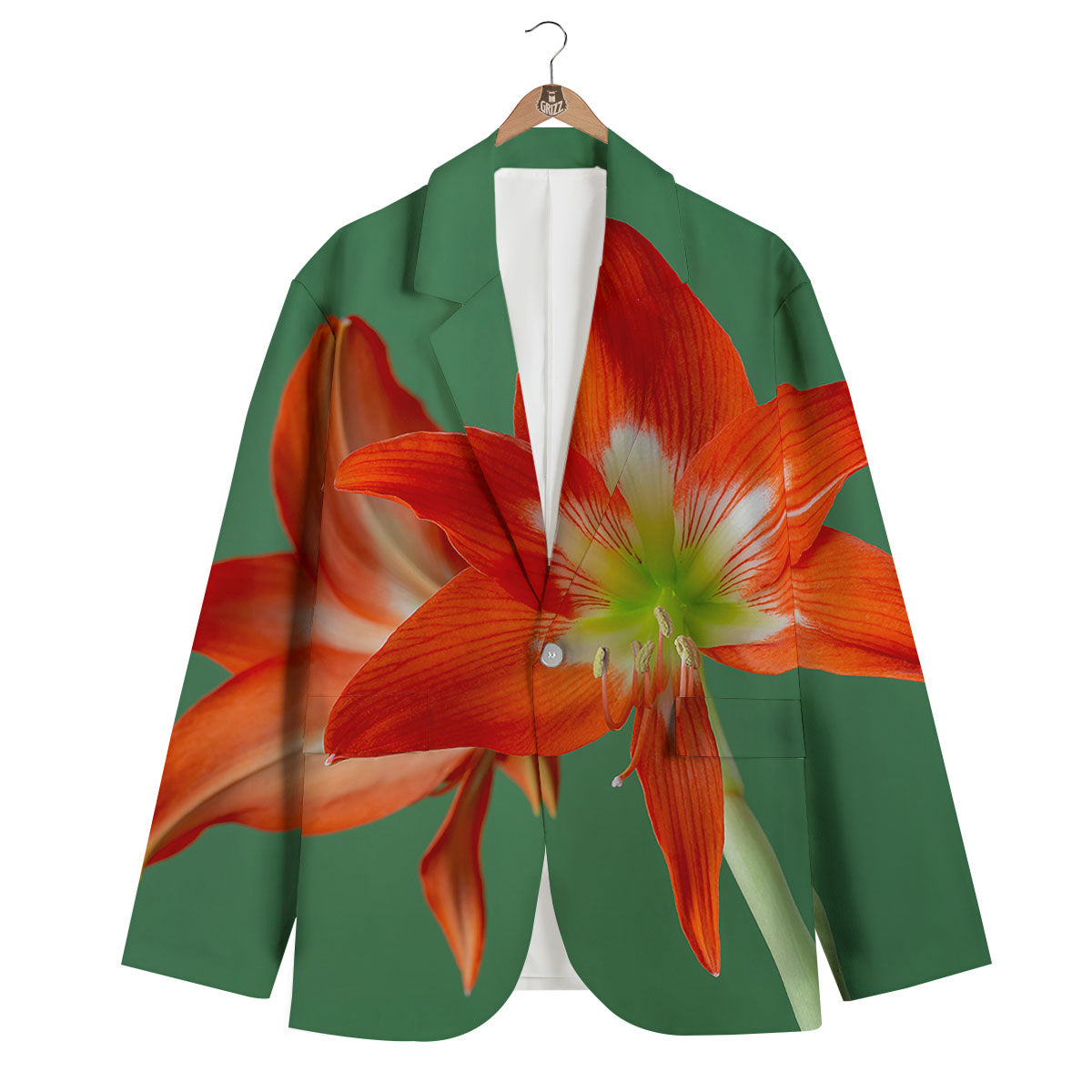 Amaryllis Orange Print Men's Blazer-grizzshop