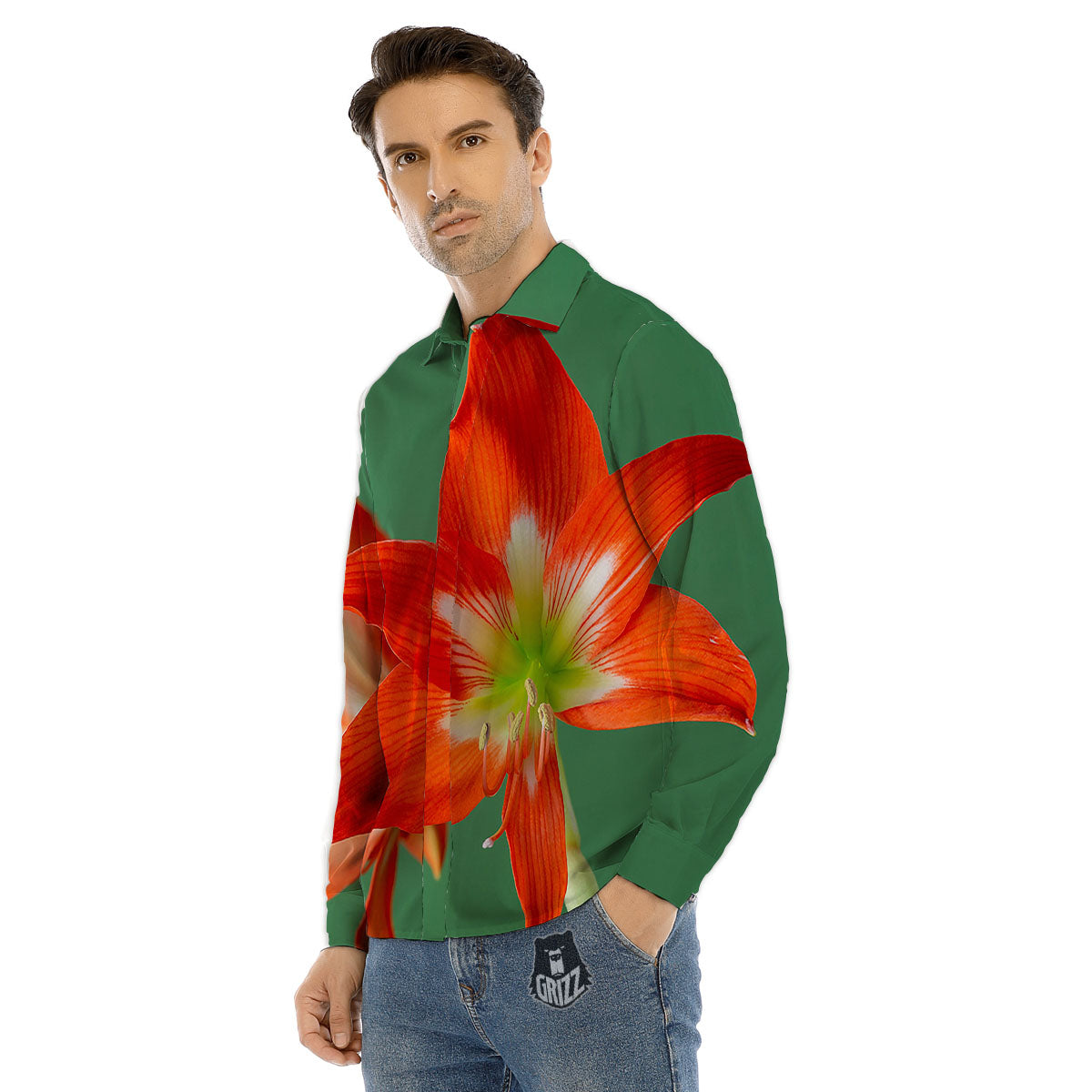 Amaryllis Orange Print Men's Dress Shirts-grizzshop