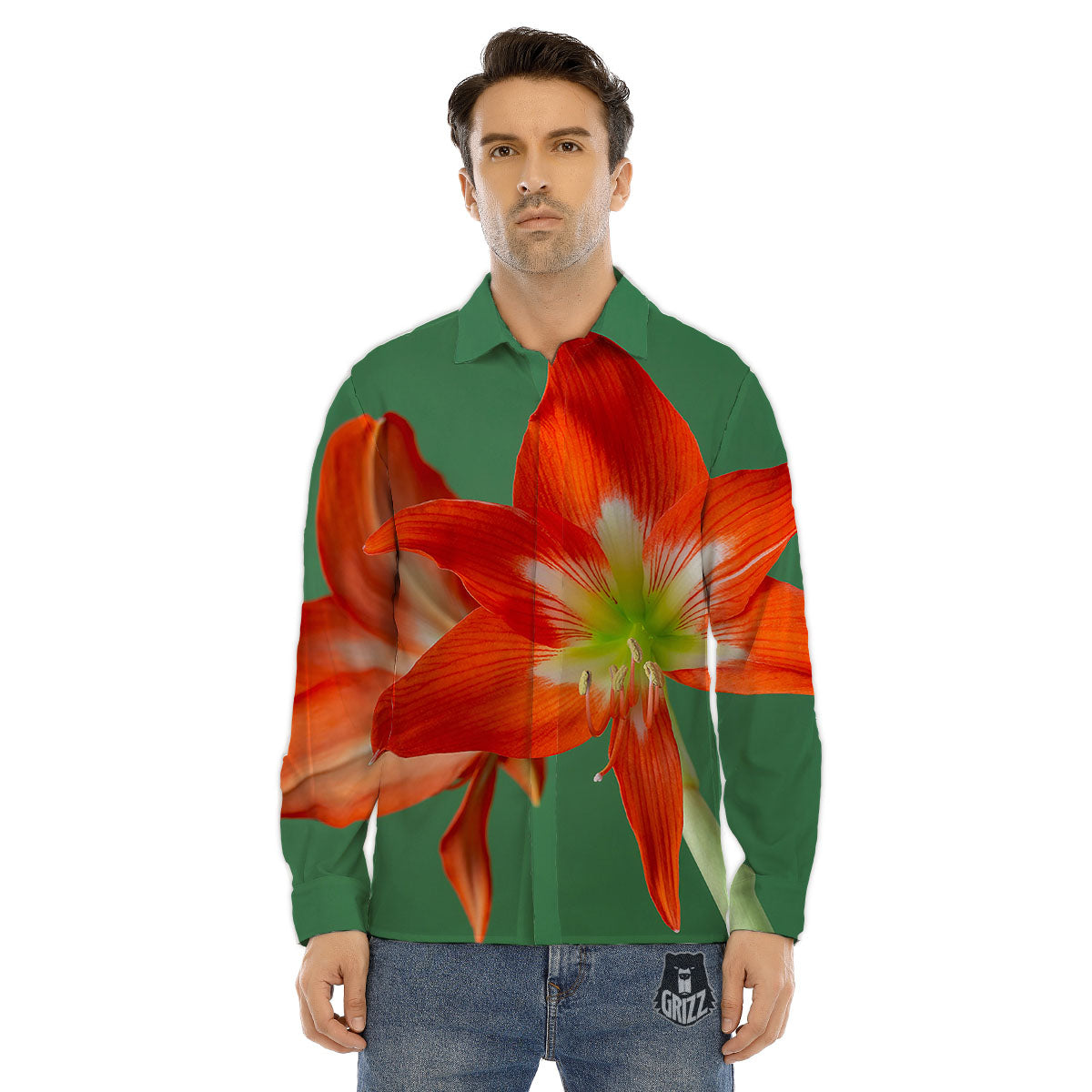 Amaryllis Orange Print Men's Dress Shirts-grizzshop