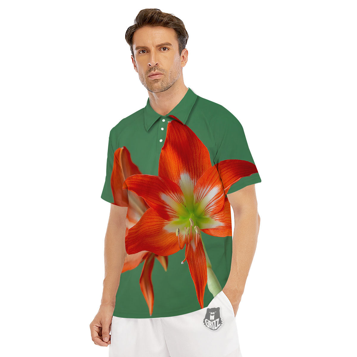 Amaryllis Orange Print Men's Golf Shirts-grizzshop