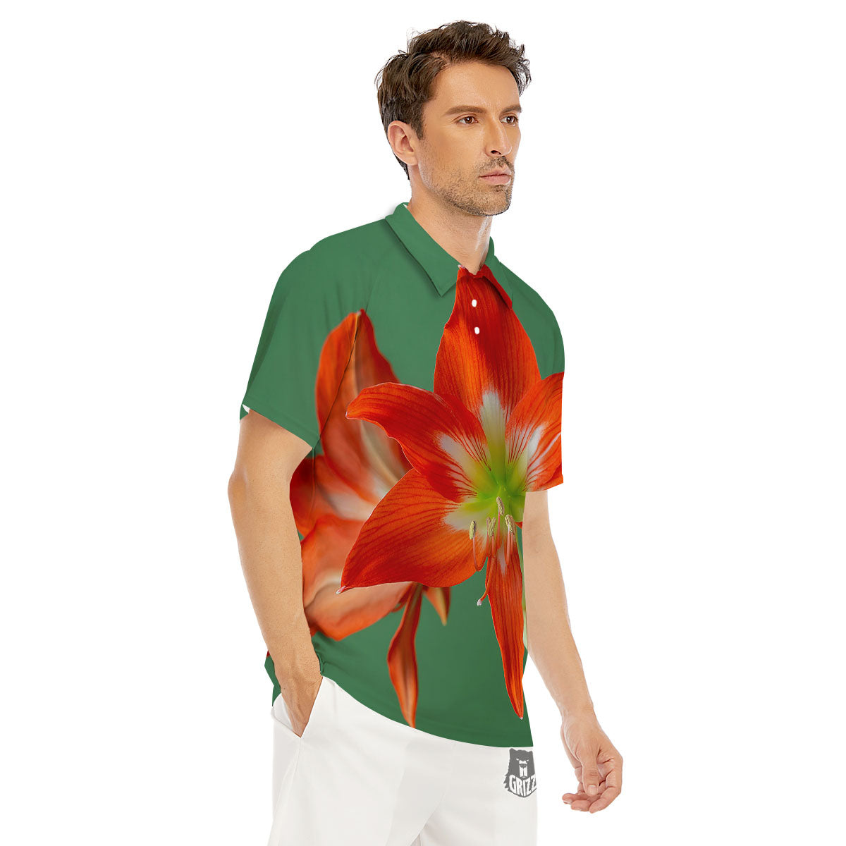 Amaryllis Orange Print Men's Golf Shirts-grizzshop