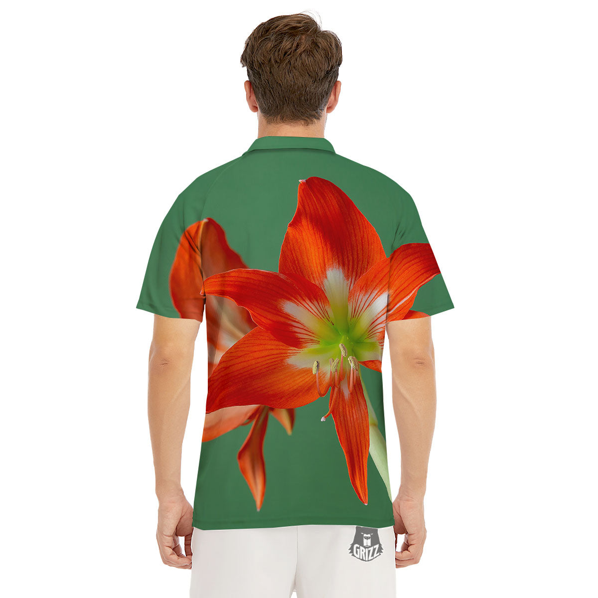 Amaryllis Orange Print Men's Golf Shirts-grizzshop