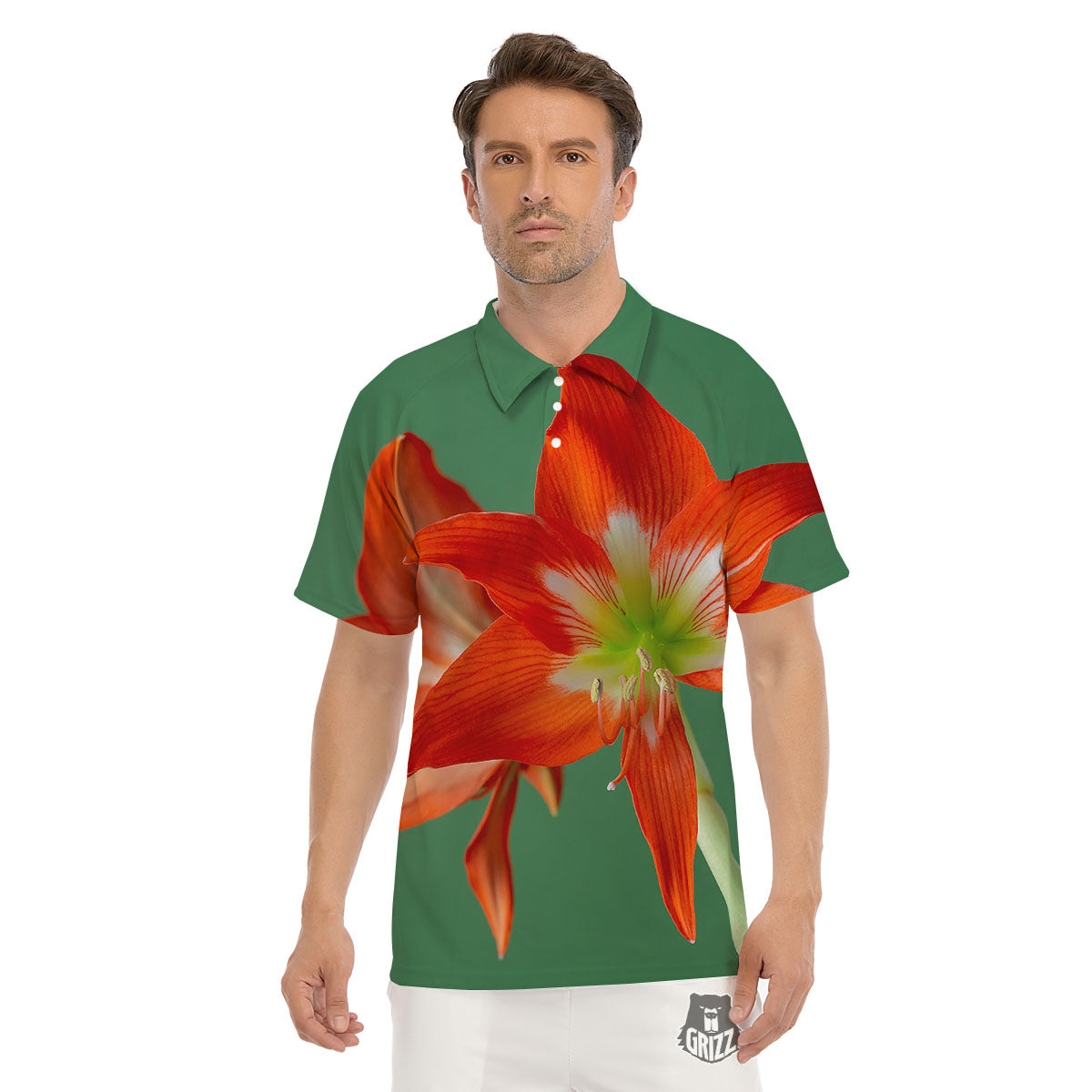 Amaryllis Orange Print Men's Golf Shirts-grizzshop