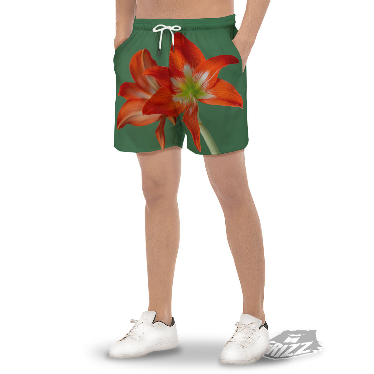 Amaryllis Orange Print Men's Gym Shorts-grizzshop