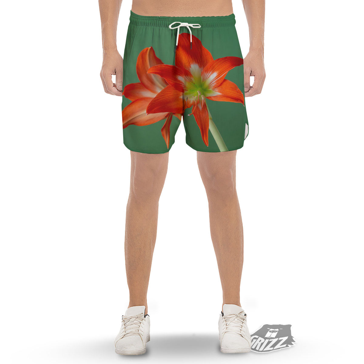 Amaryllis Orange Print Men's Gym Shorts-grizzshop
