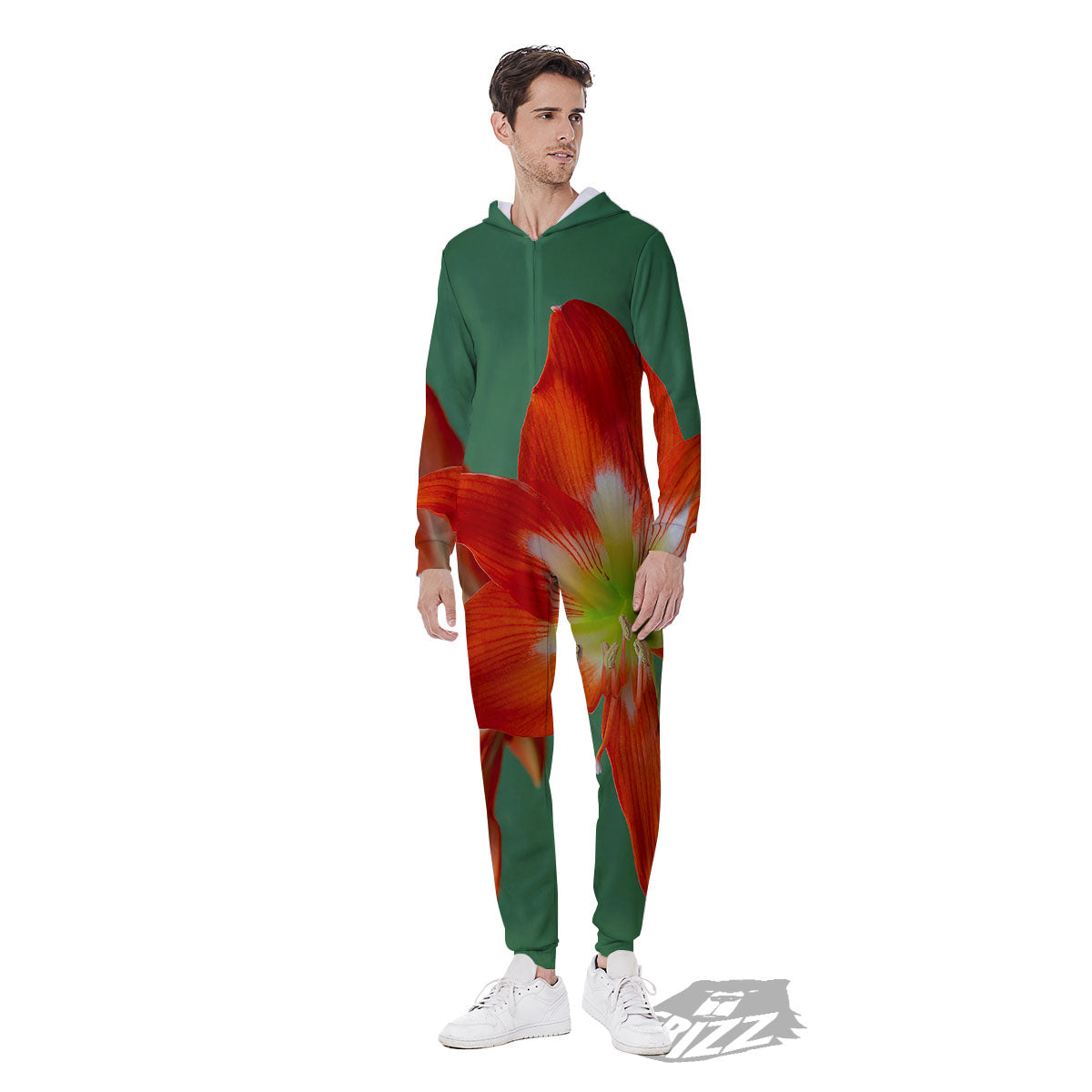 Amaryllis Orange Print Men's Jumpsuit-grizzshop