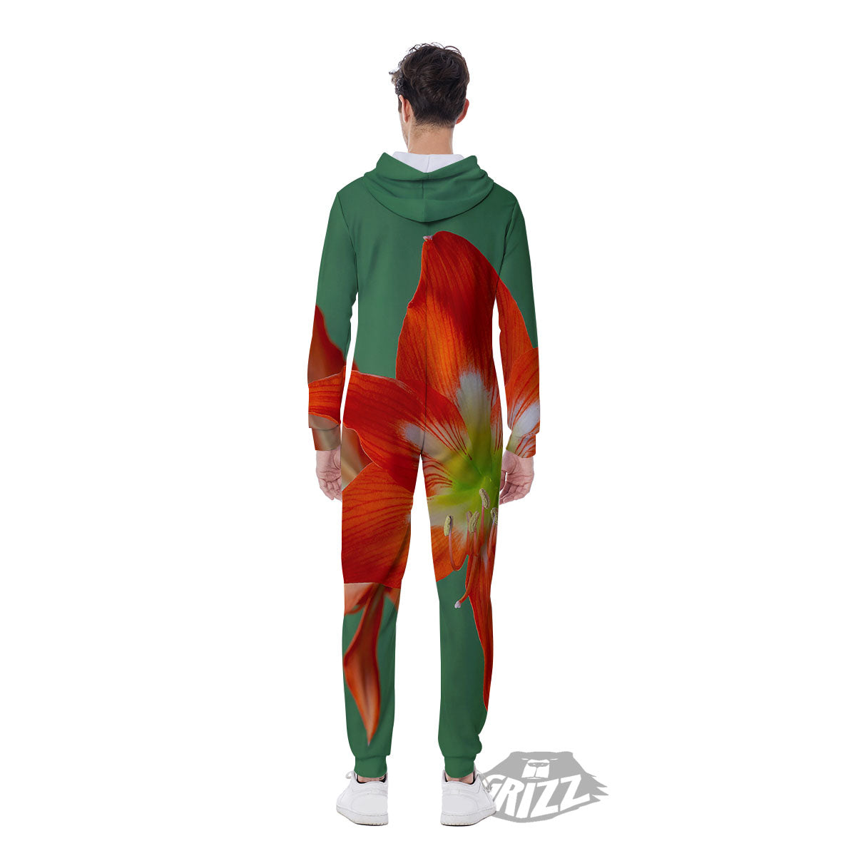 Amaryllis Orange Print Men's Jumpsuit-grizzshop