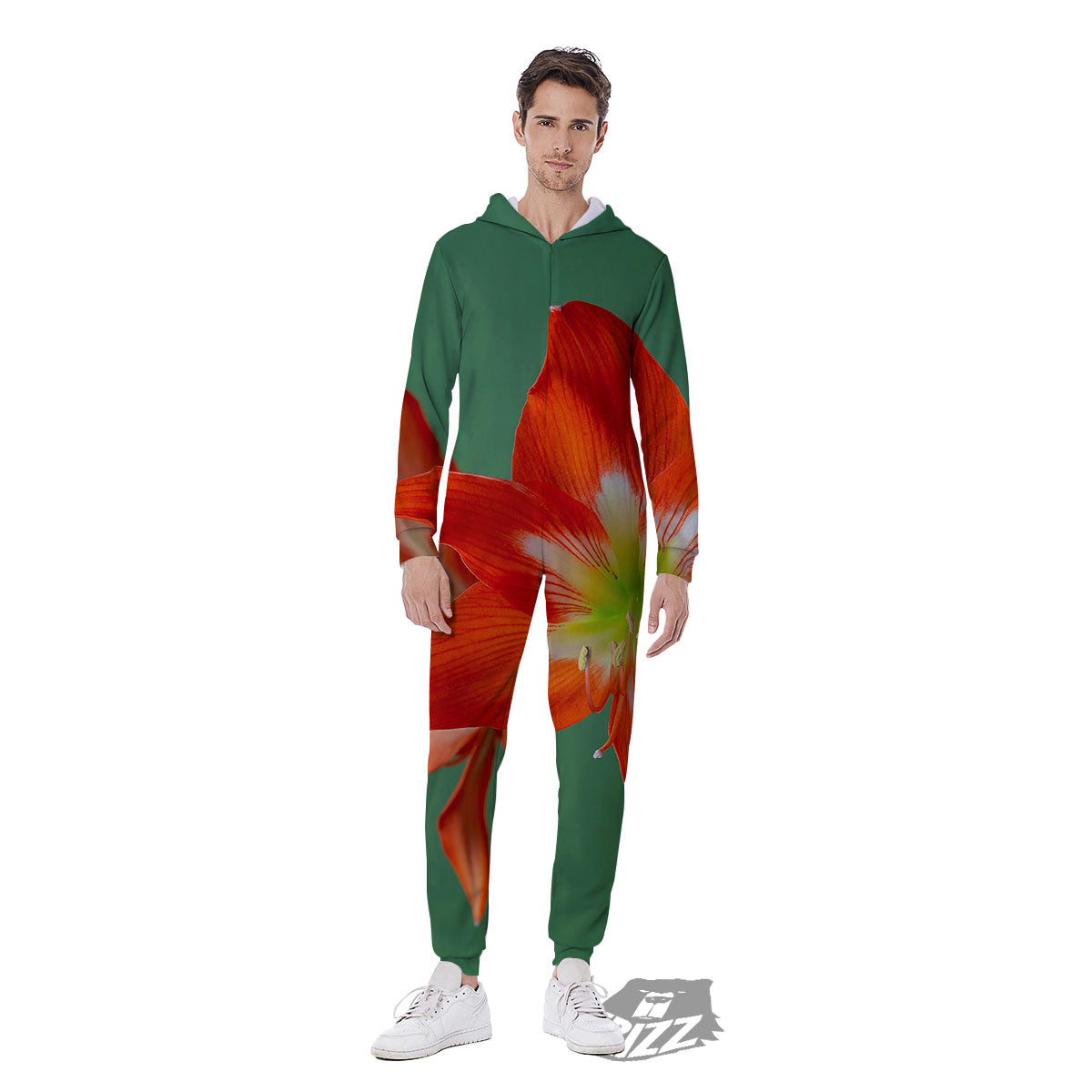 Amaryllis Orange Print Men's Jumpsuit-grizzshop