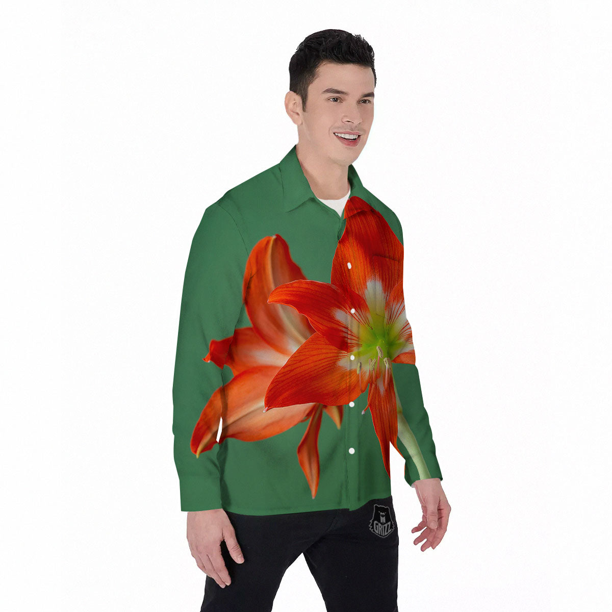 Amaryllis Orange Print Men's Long Sleeve Shirts-grizzshop