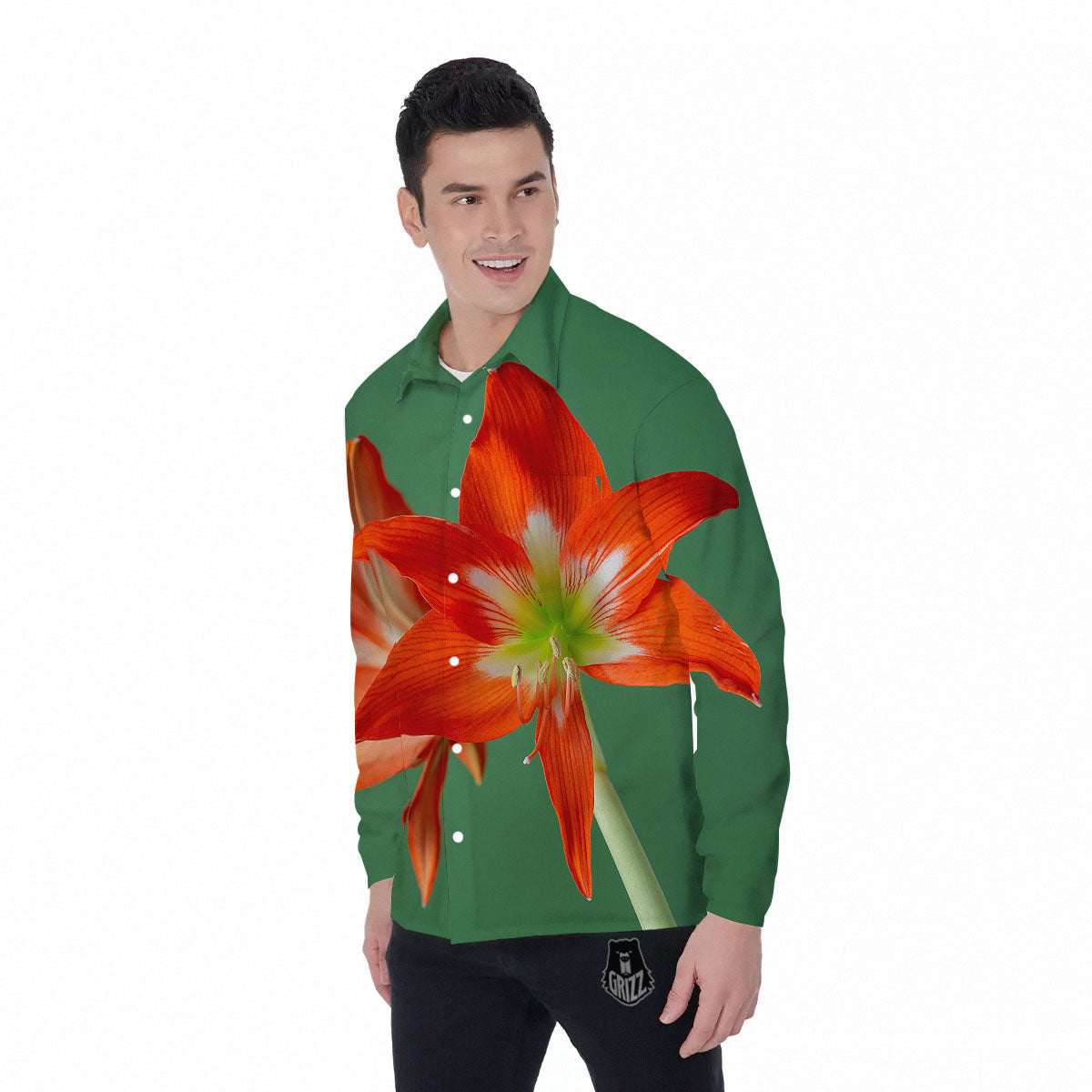 Amaryllis Orange Print Men's Long Sleeve Shirts-grizzshop