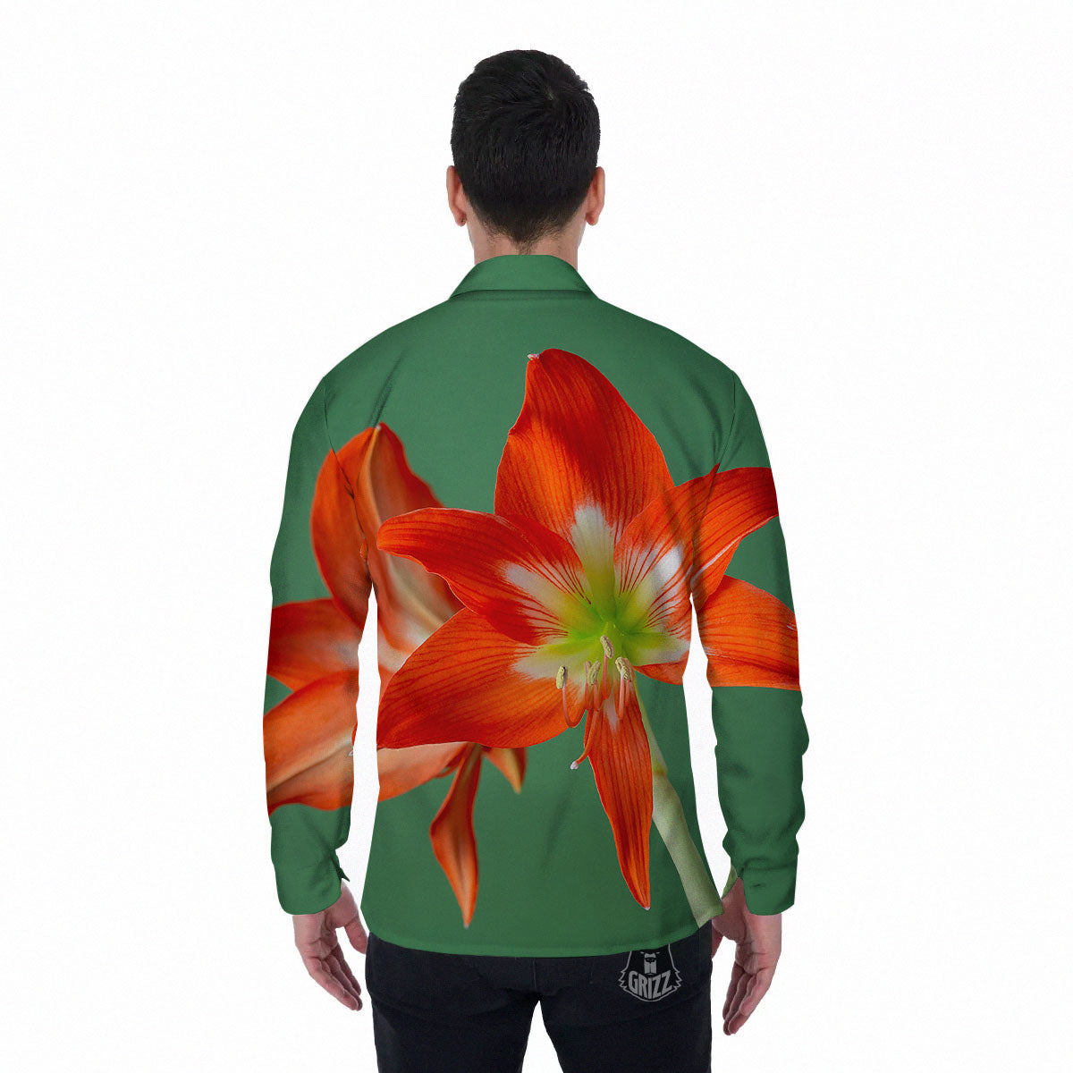 Amaryllis Orange Print Men's Long Sleeve Shirts-grizzshop