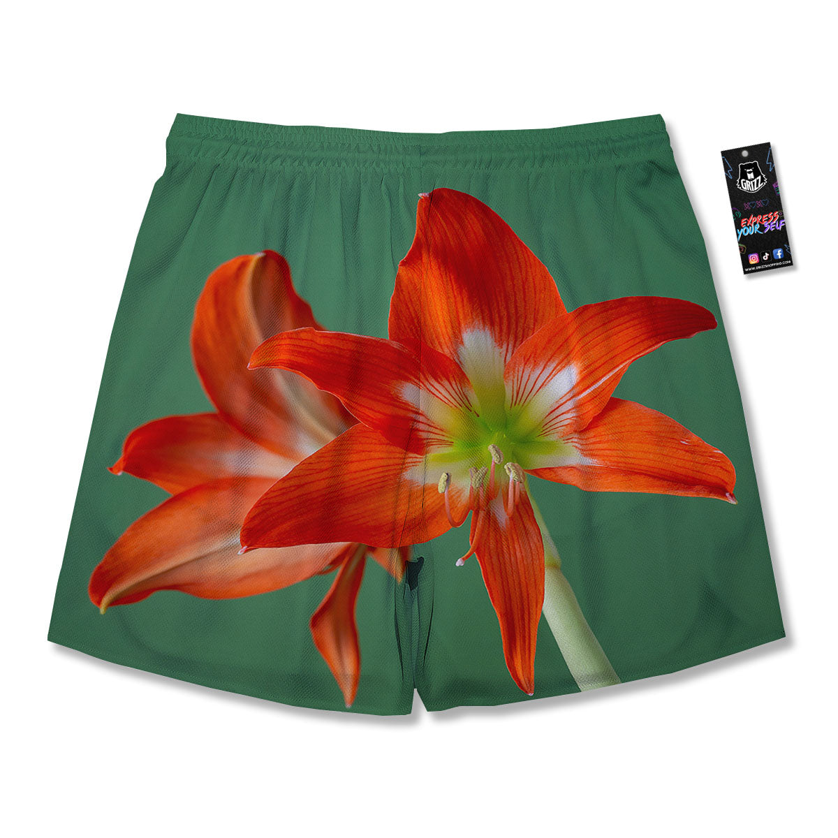 Amaryllis Orange Print Men's Running Shorts-grizzshop