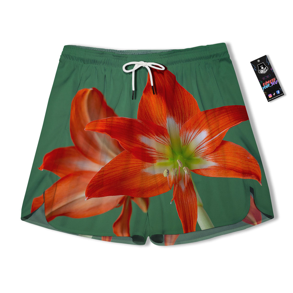 Amaryllis Orange Print Men's Running Shorts-grizzshop