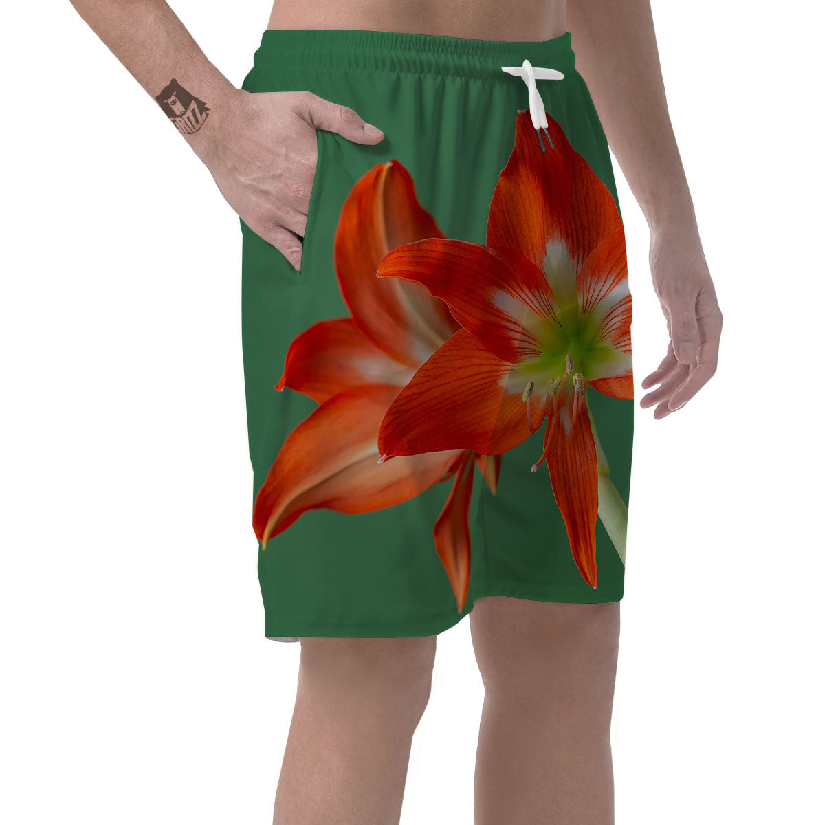 Amaryllis Orange Print Men's Shorts-grizzshop