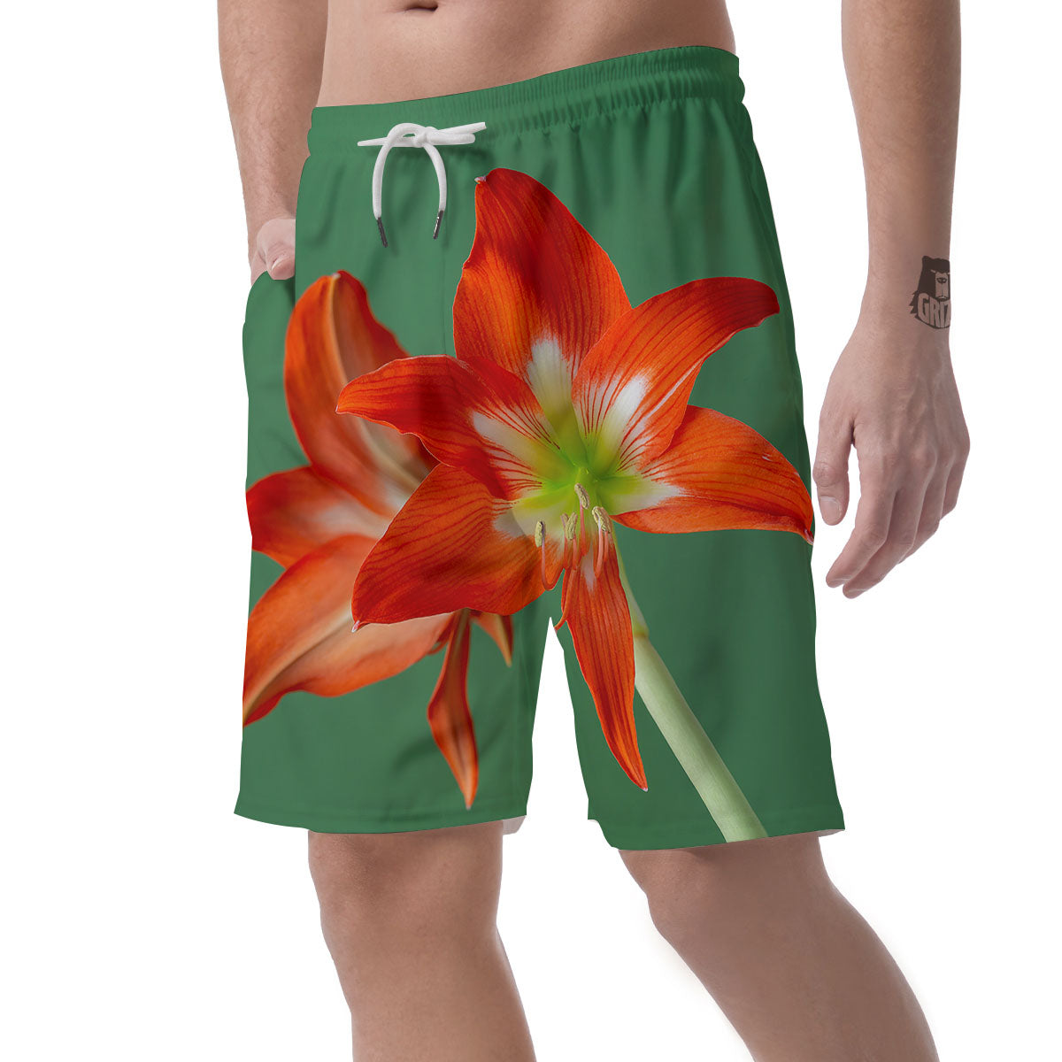 Amaryllis Orange Print Men's Shorts-grizzshop