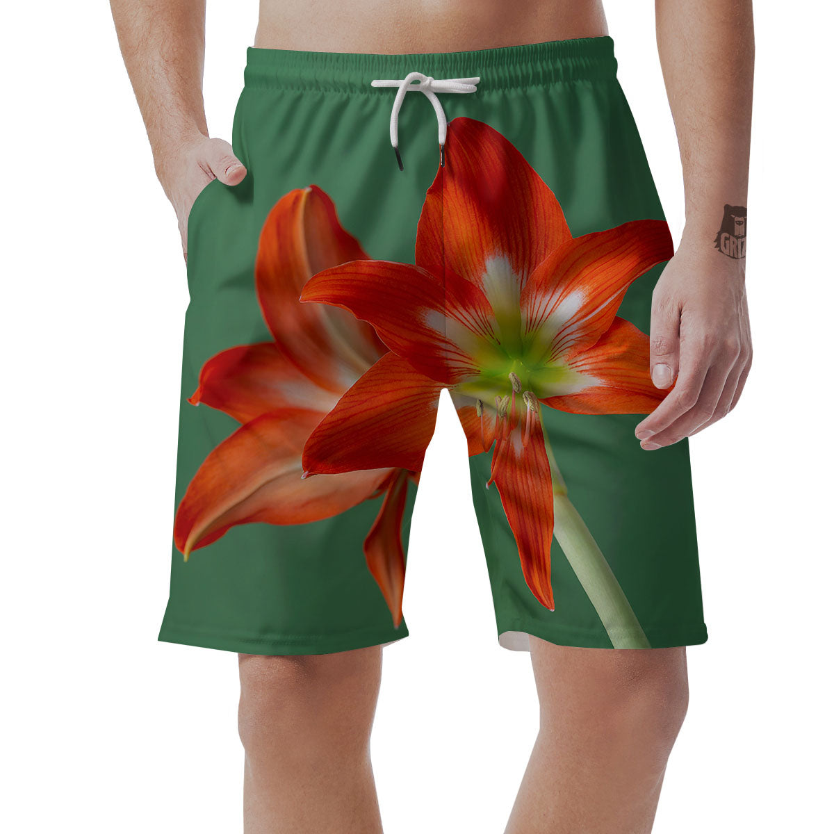 Amaryllis Orange Print Men's Shorts-grizzshop