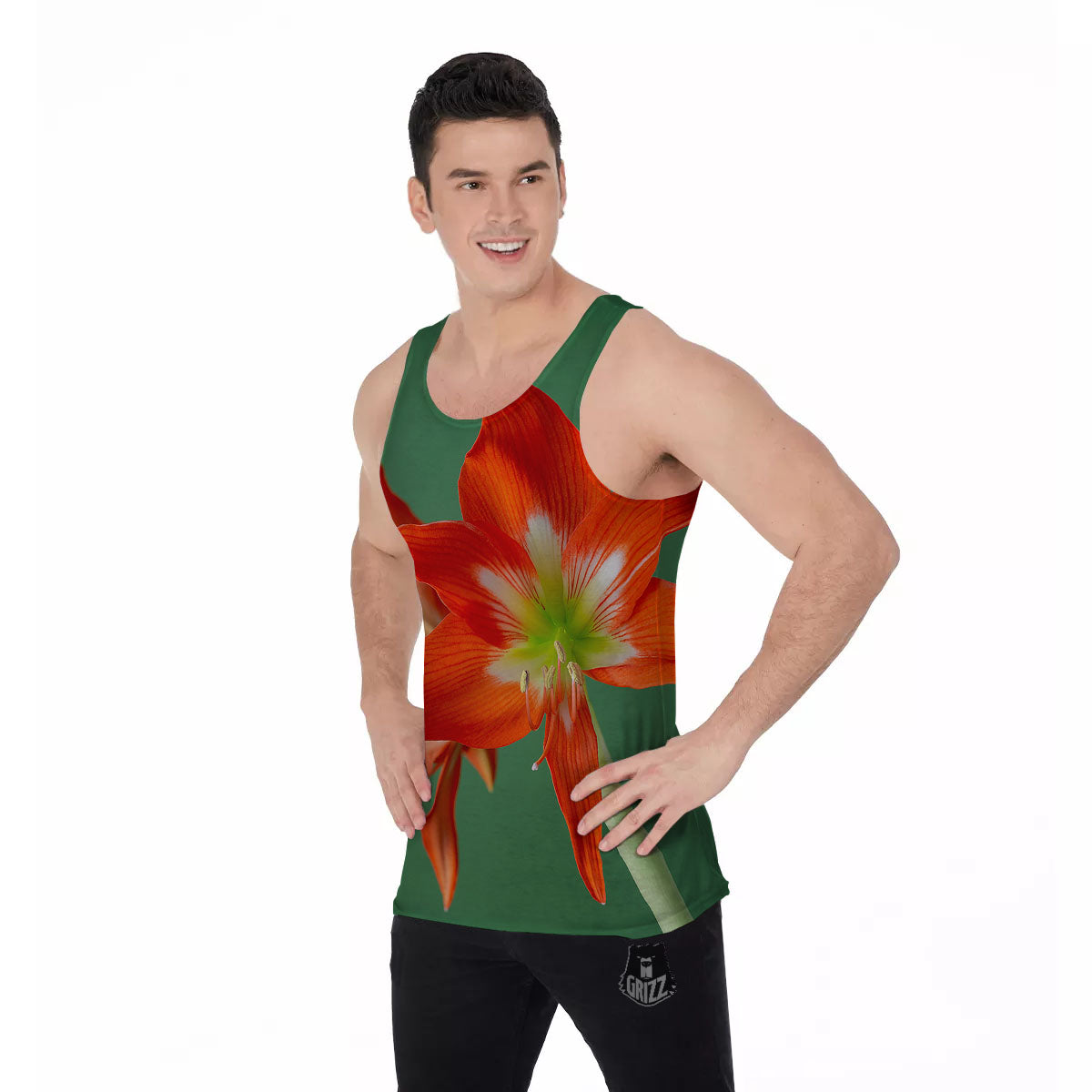 Amaryllis Orange Print Men's Tank Top-grizzshop