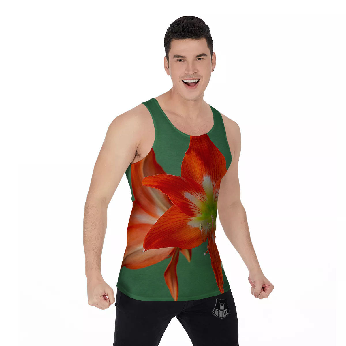 Amaryllis Orange Print Men's Tank Top-grizzshop