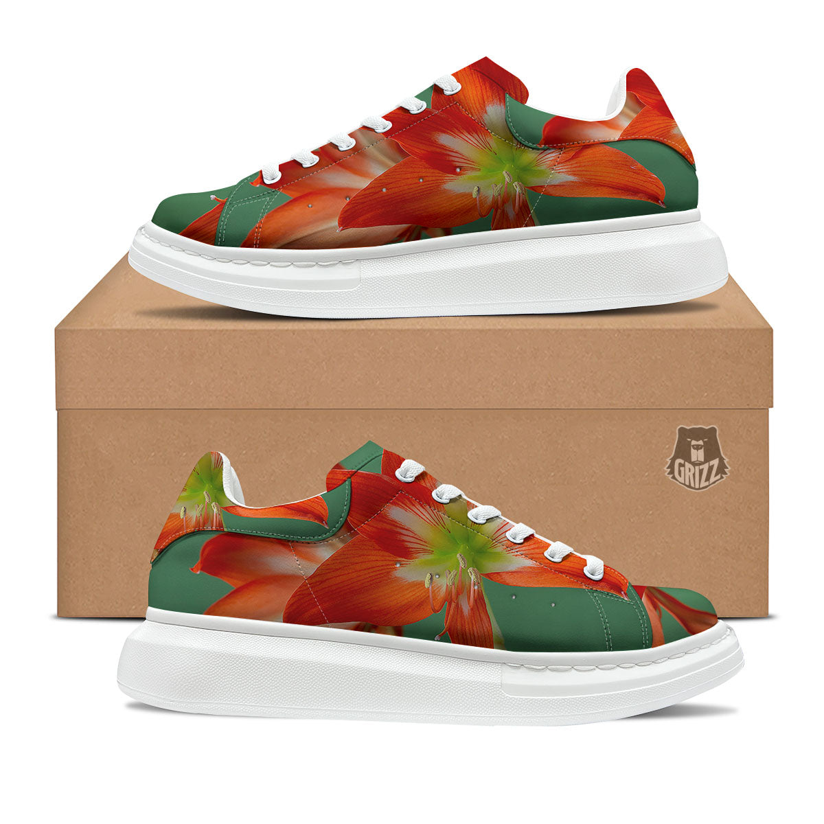 Amaryllis Orange Print Platform Shoes-grizzshop