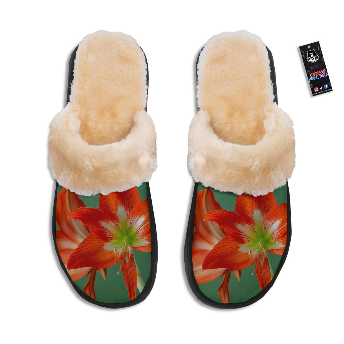 Amaryllis Orange Print Slippers-grizzshop