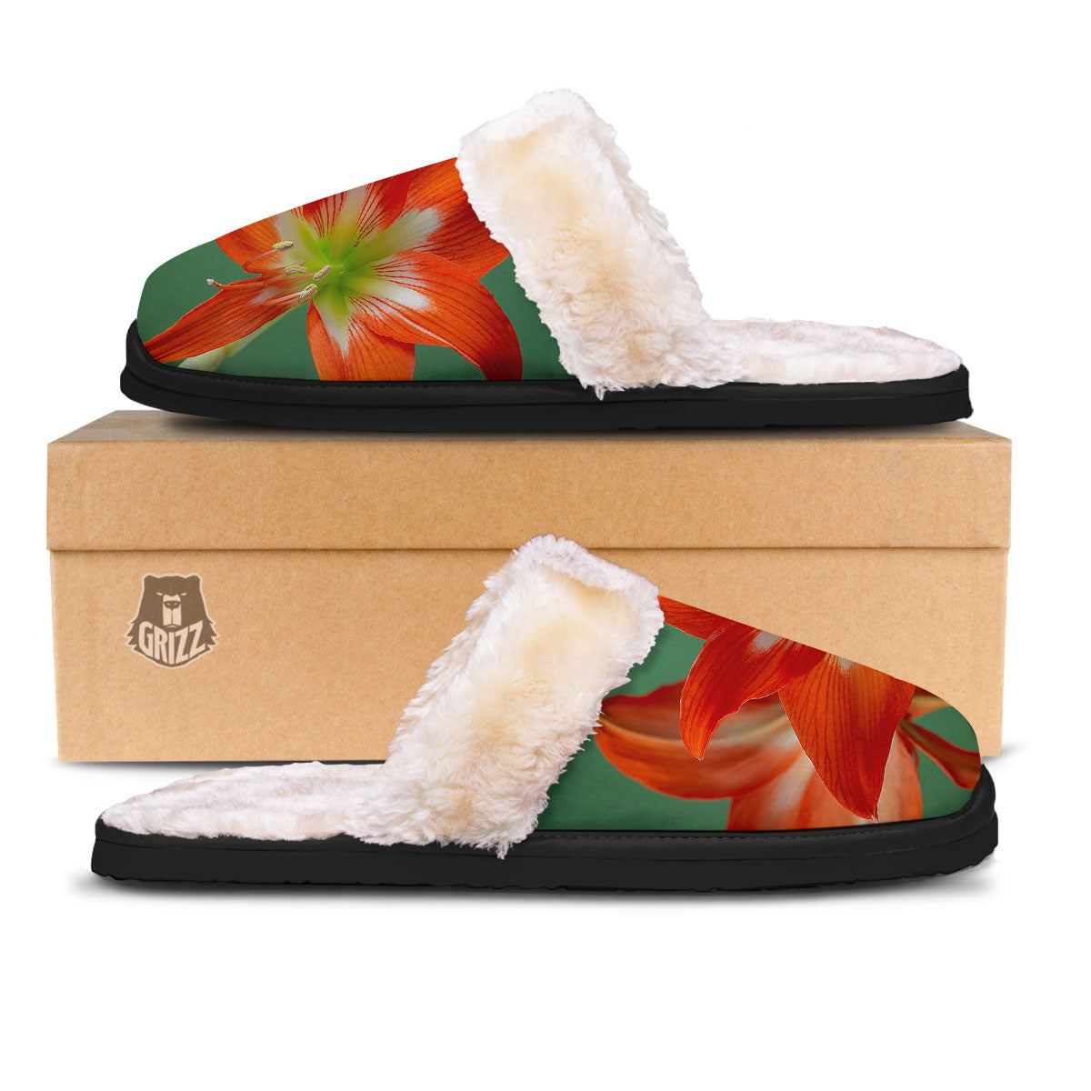 Amaryllis Orange Print Slippers-grizzshop