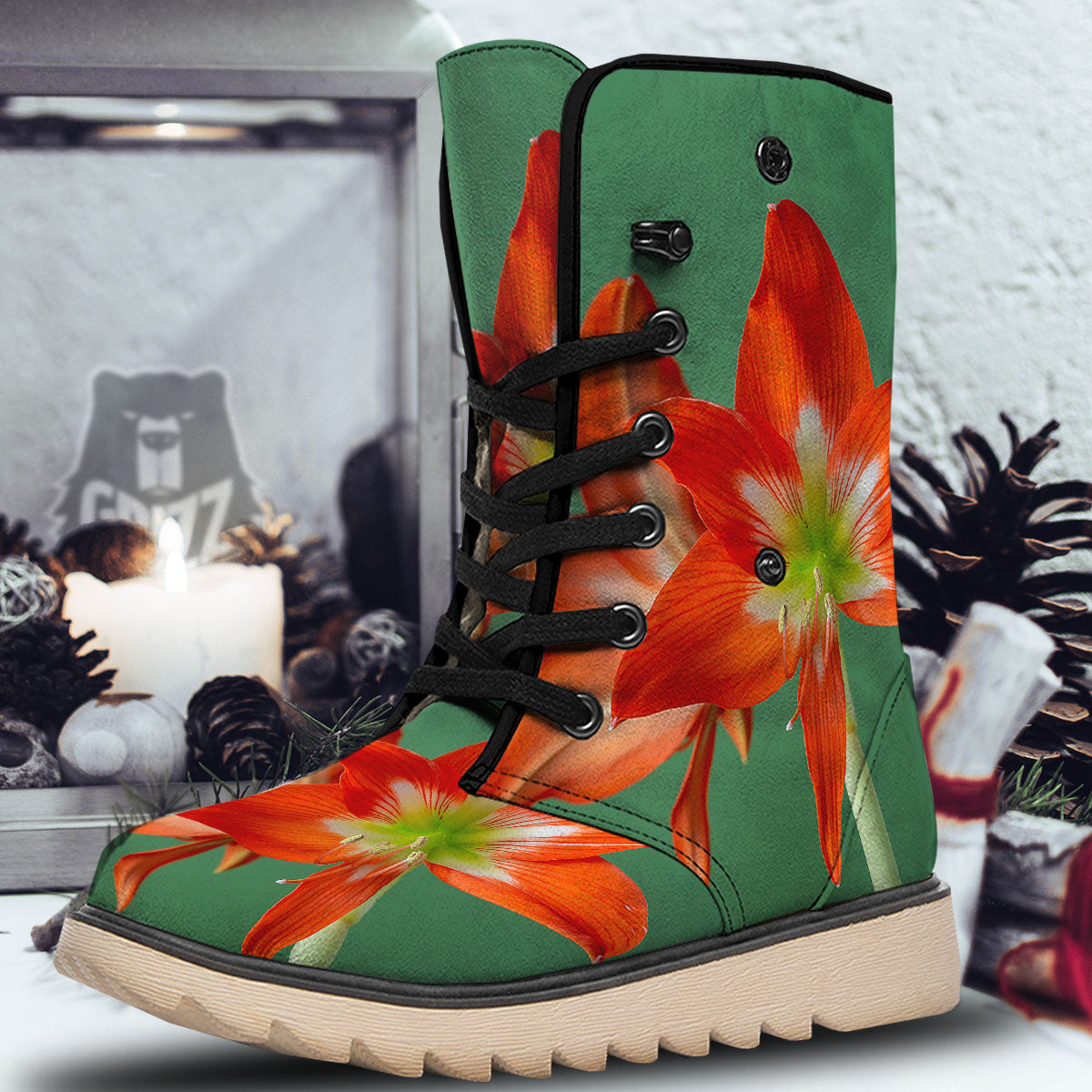 Amaryllis Orange Print Snow Boots-grizzshop