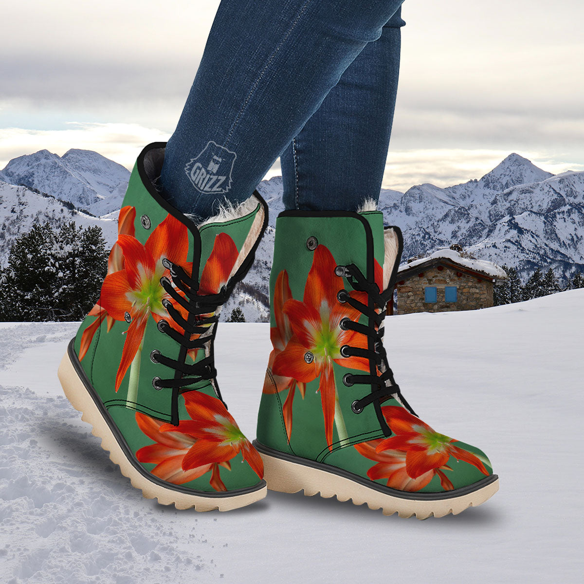 Amaryllis Orange Print Snow Boots-grizzshop