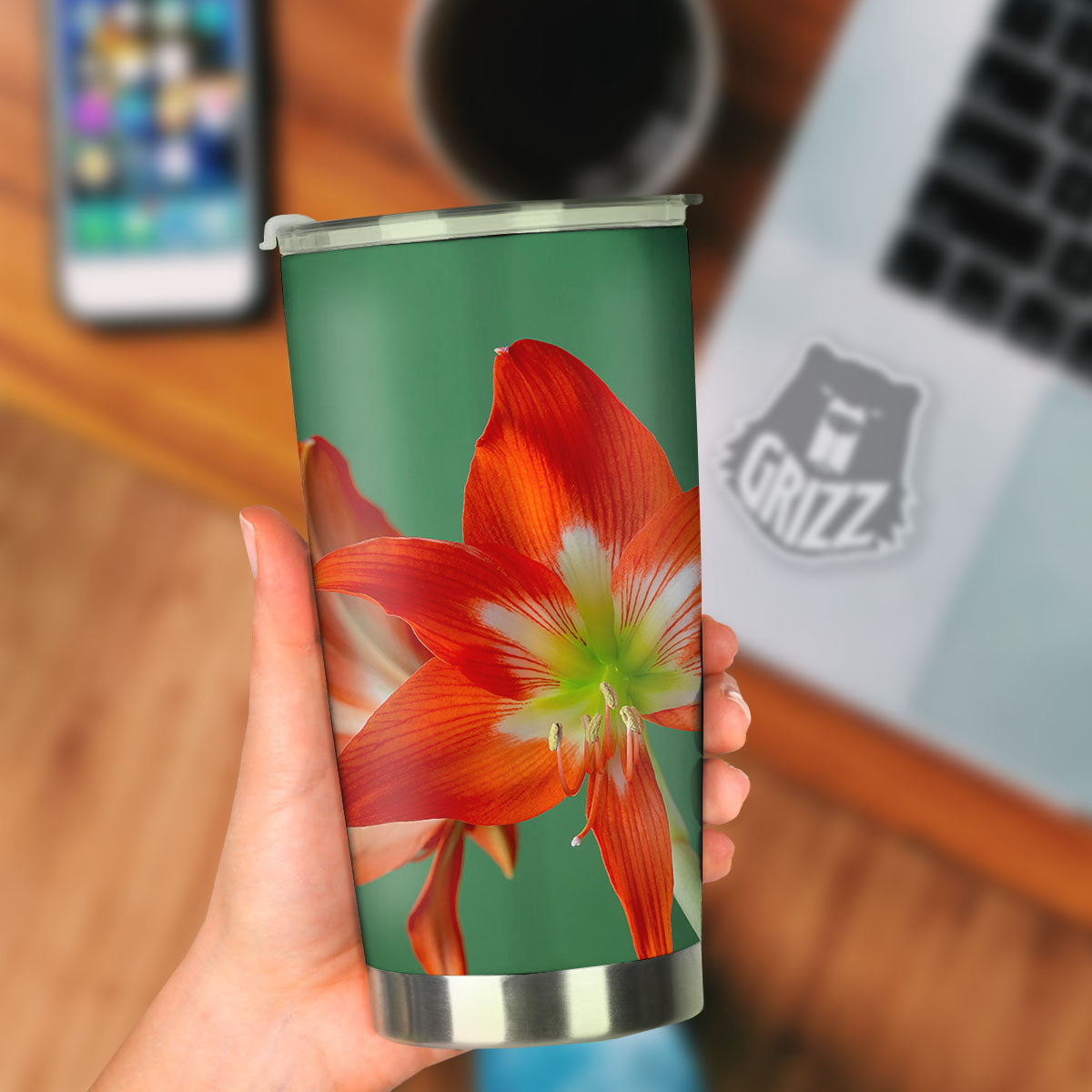 Amaryllis Orange Print Tumbler-grizzshop