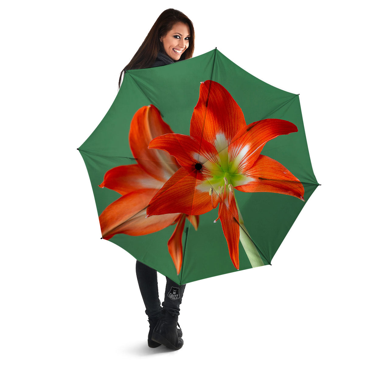 Amaryllis Orange Print Umbrella-grizzshop